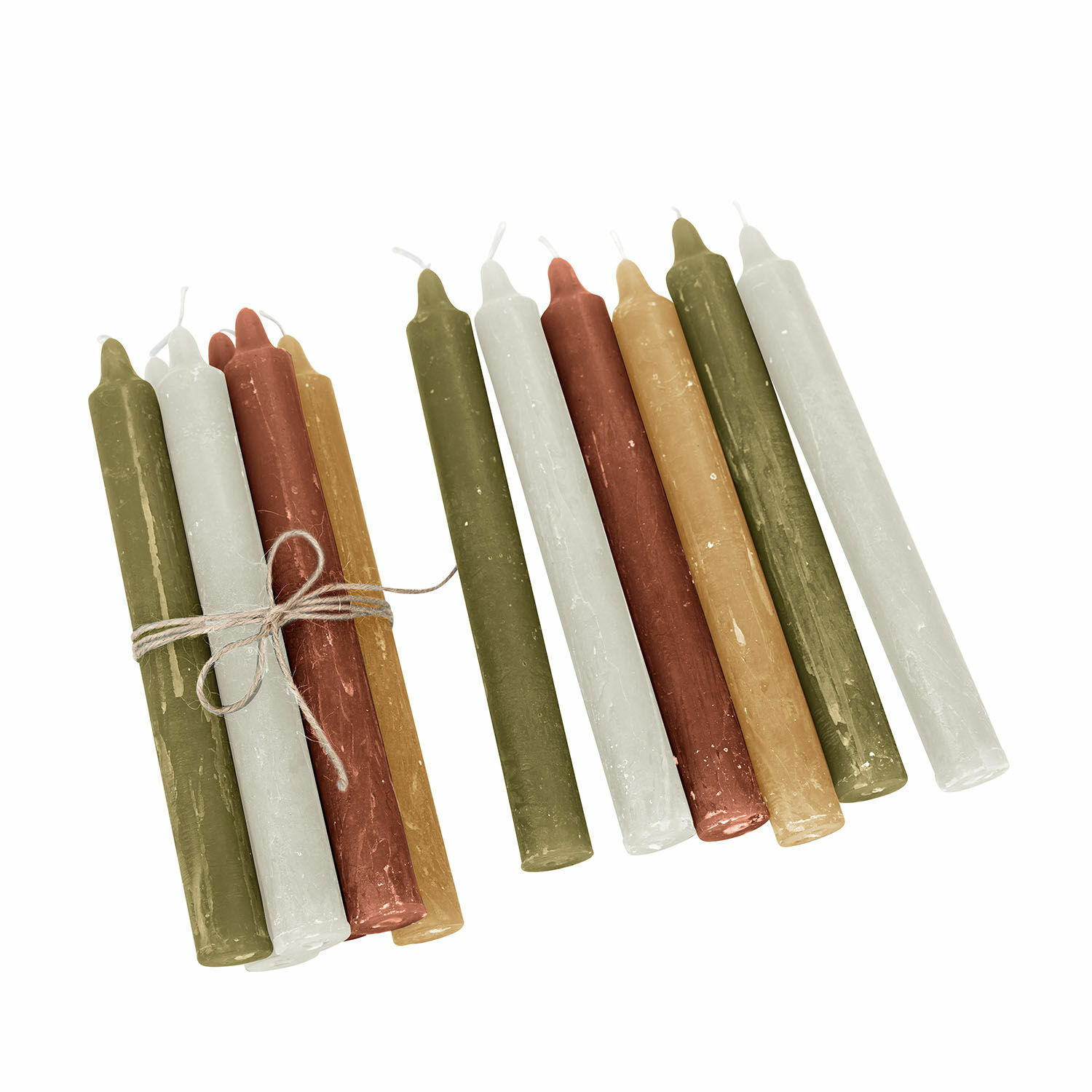 rosa/hellgrün/creme 12er-Set Bauceau-Kerzen in Rosa, Hellgrün und Creme für stimmungsvolle Raumdekoration