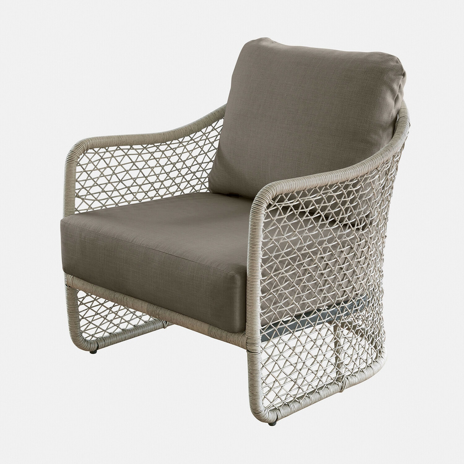 braun/grau Sessel Langforda mit braun-grauem Stoff und geflochtenem Rahmen, bequemer Stuhl fürs Wohnzimmer