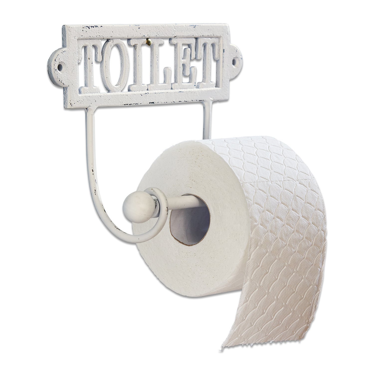 Toilettenpapierhalter Miramas Weisser Metall-Toilettenpapierhalter mit Schriftzug TOILET im Vintage-Stil für Badezimmer