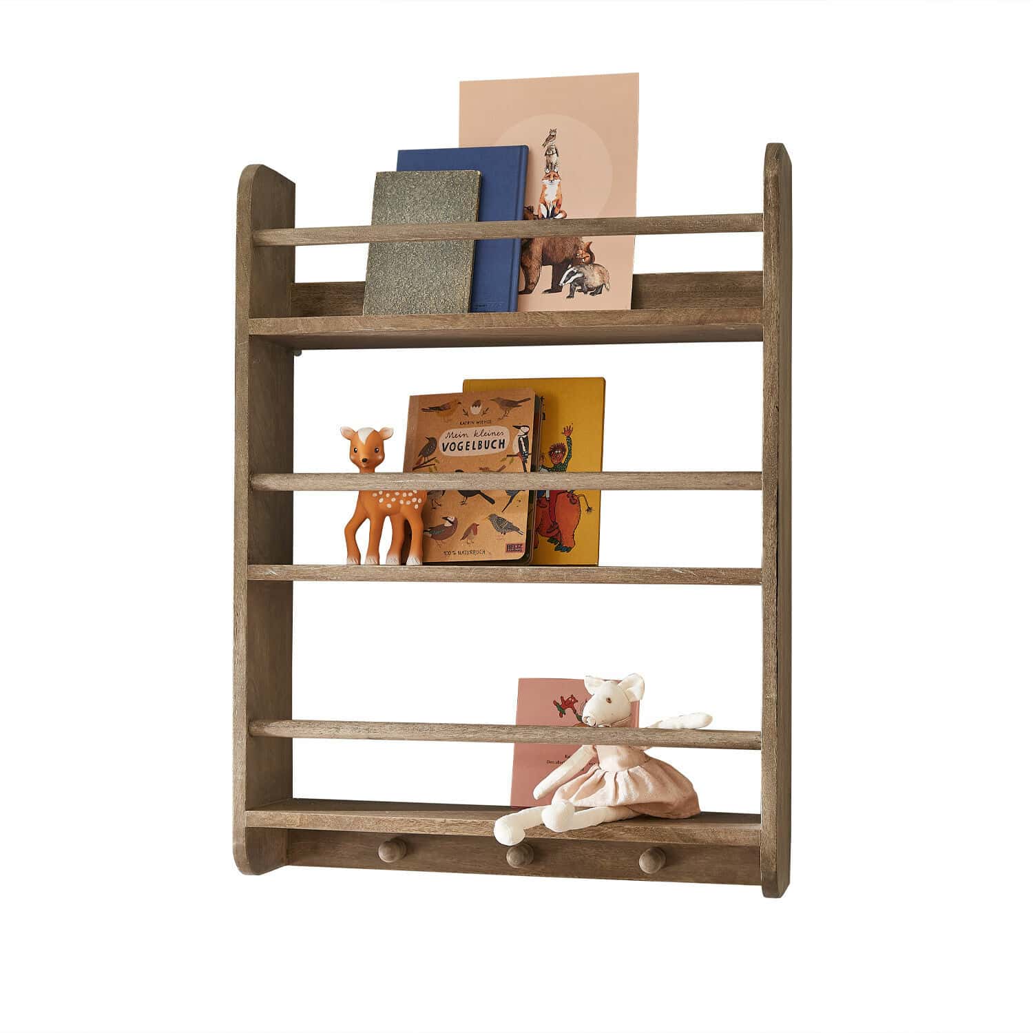 Wandregal Quenby Wandregal aus Holz in Naturfarbe mit Büchern und Spielzeug, praktischer Stauraum fürs Kinderzimmer