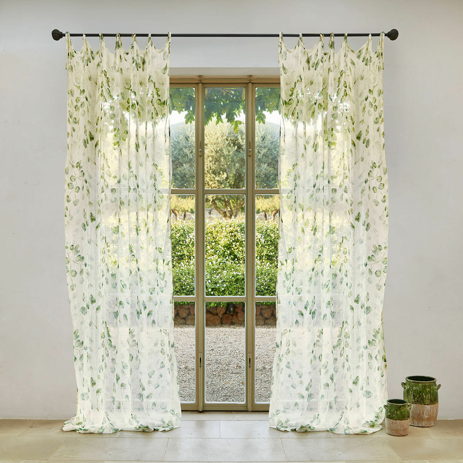 Gardine Ashryver Transparente Vorhänge mit grünem Blattmuster auf weissem Stoff, stilvolle Fensterdekoration