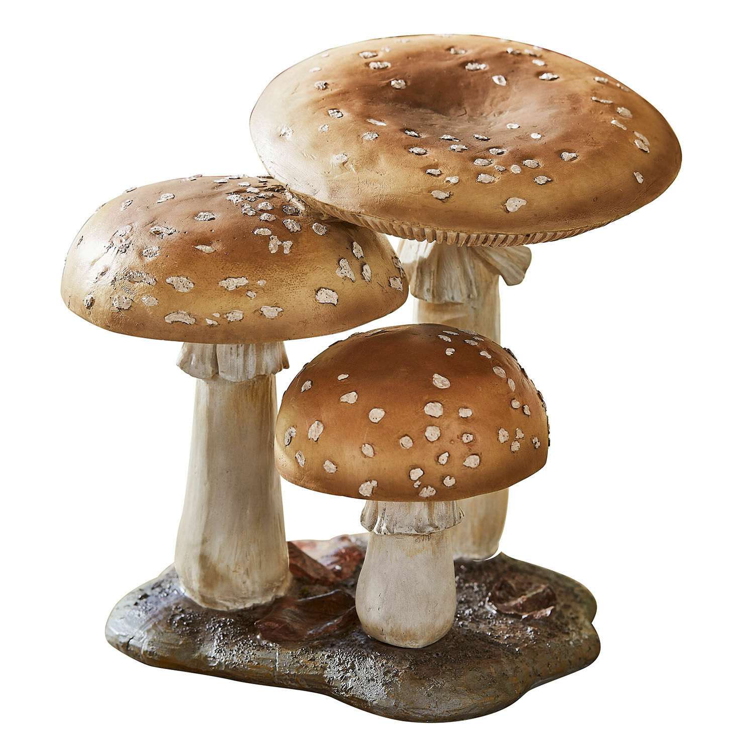 Deko-Pilze Harvelle Dekorative Figur mit drei braunen Pilzen und weissen Punkten auf erdähnlicher Basis als Wohnaccessoire