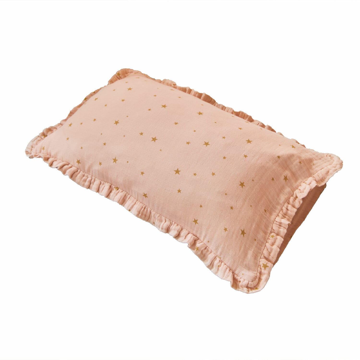 Kissenhülle Vianne Rosa Baumwollkissen mit Rüschen und goldenen Sternen, dekorativ für Wohn- und Schlafzimmer