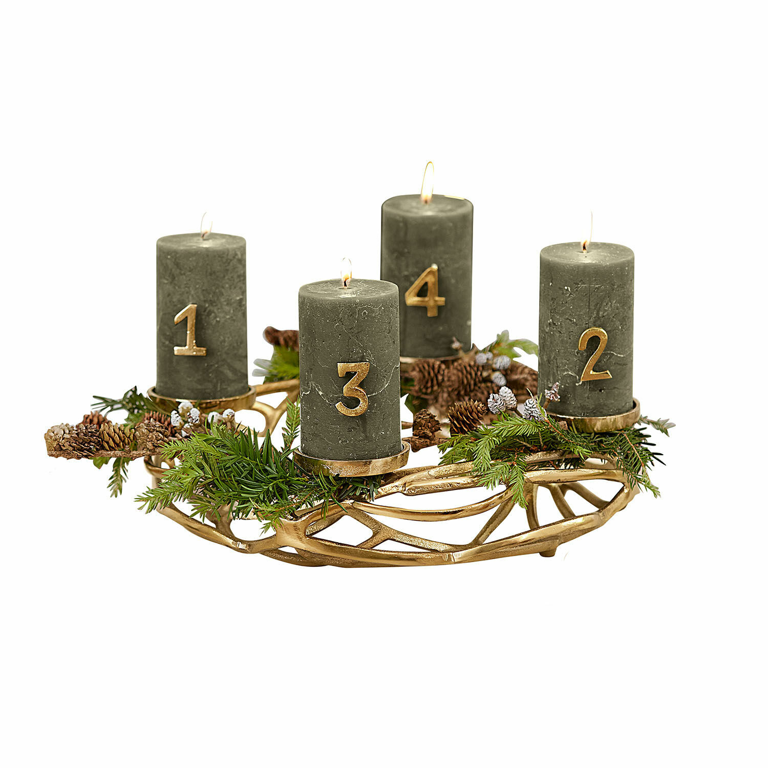 Kerzenkranz Coldfield Grüner Adventskranz mit vier nummerierten Kerzen und Dekoration aus Tannenzapfen und Zweigen