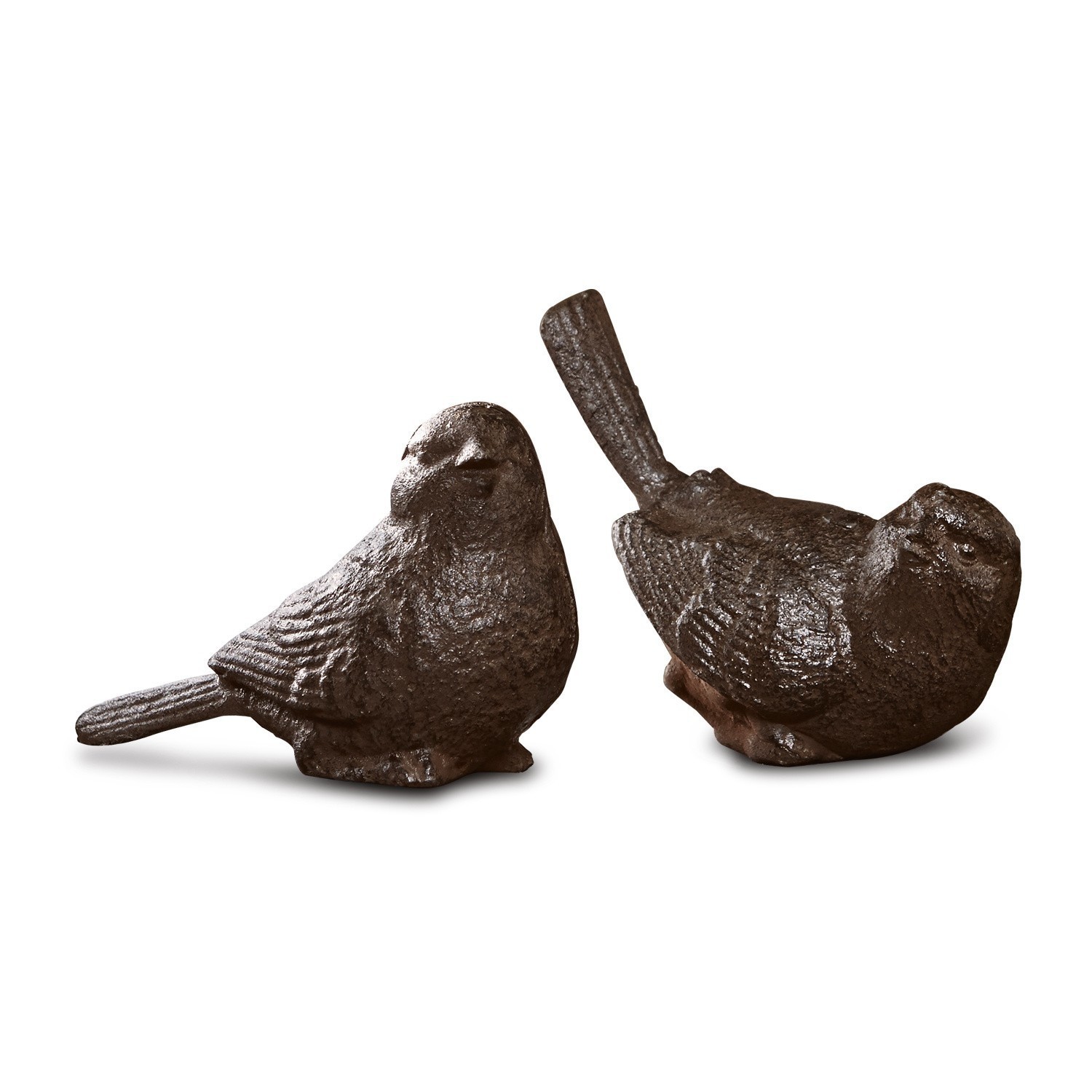Deko-Vogel 2er Set Birdy Zwei dekorative Vogelfiguren aus dunklem Gusseisen für Garten oder Innenbereich