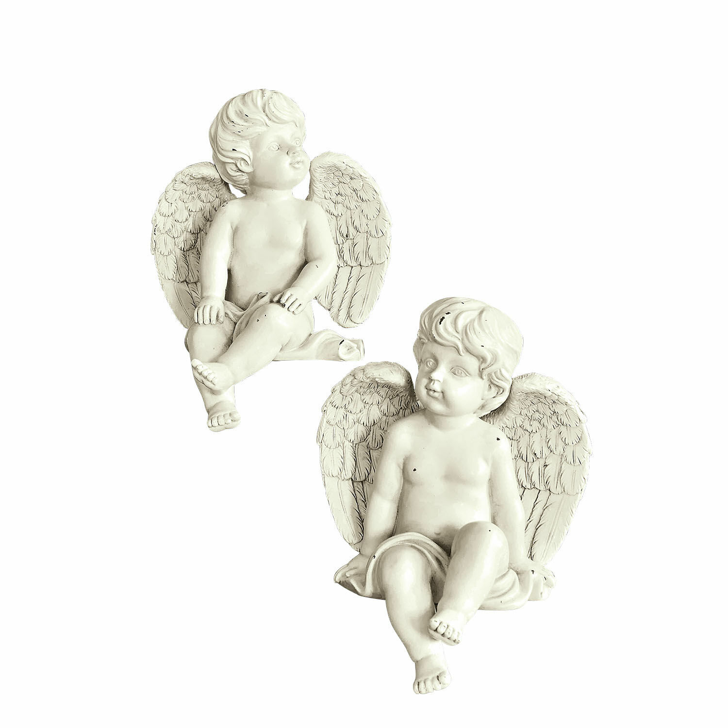 Deko-Engel 2er Set Starlight Zwei weisse Engel-Figuren aus Kunststoff als Wanddekoration im klassischen Stil für Innenräume