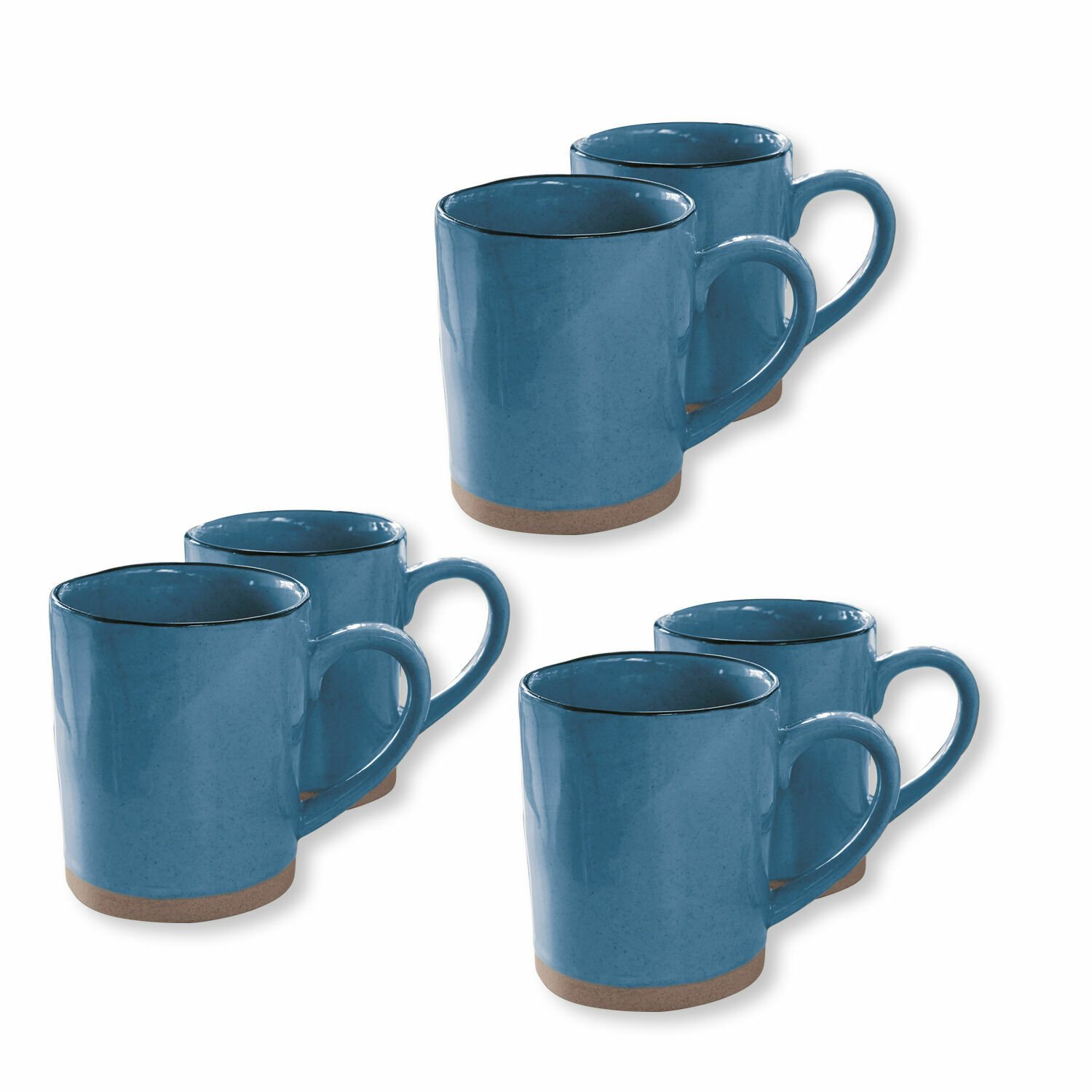 blau 6er-Set blaue Keramiktassen Biarritz mit naturbraunem Boden für Kaffee und Tee