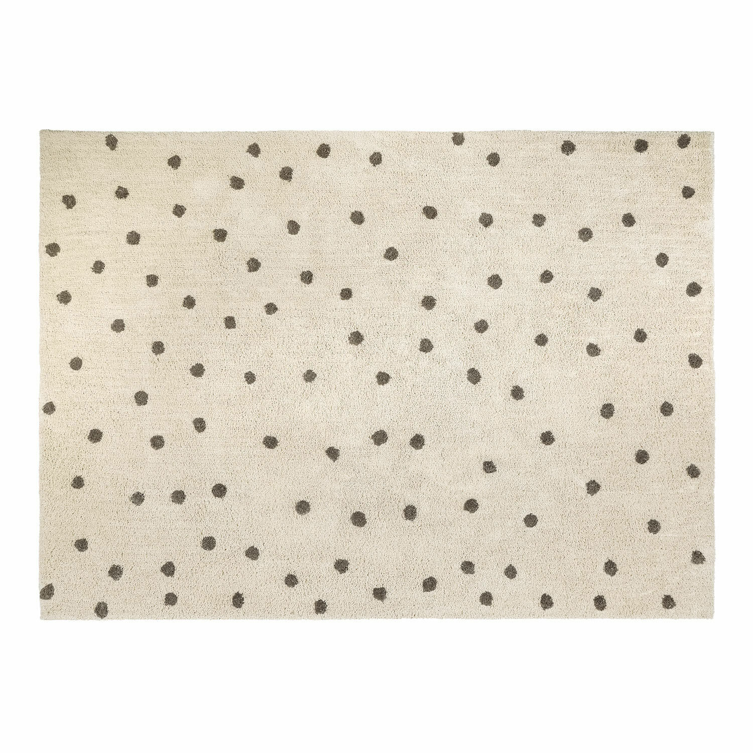 Teppich Thivalie Beiger Teppich aus weichem Material mit dunklen Punkten, modernes Wohnzimmerdesign.