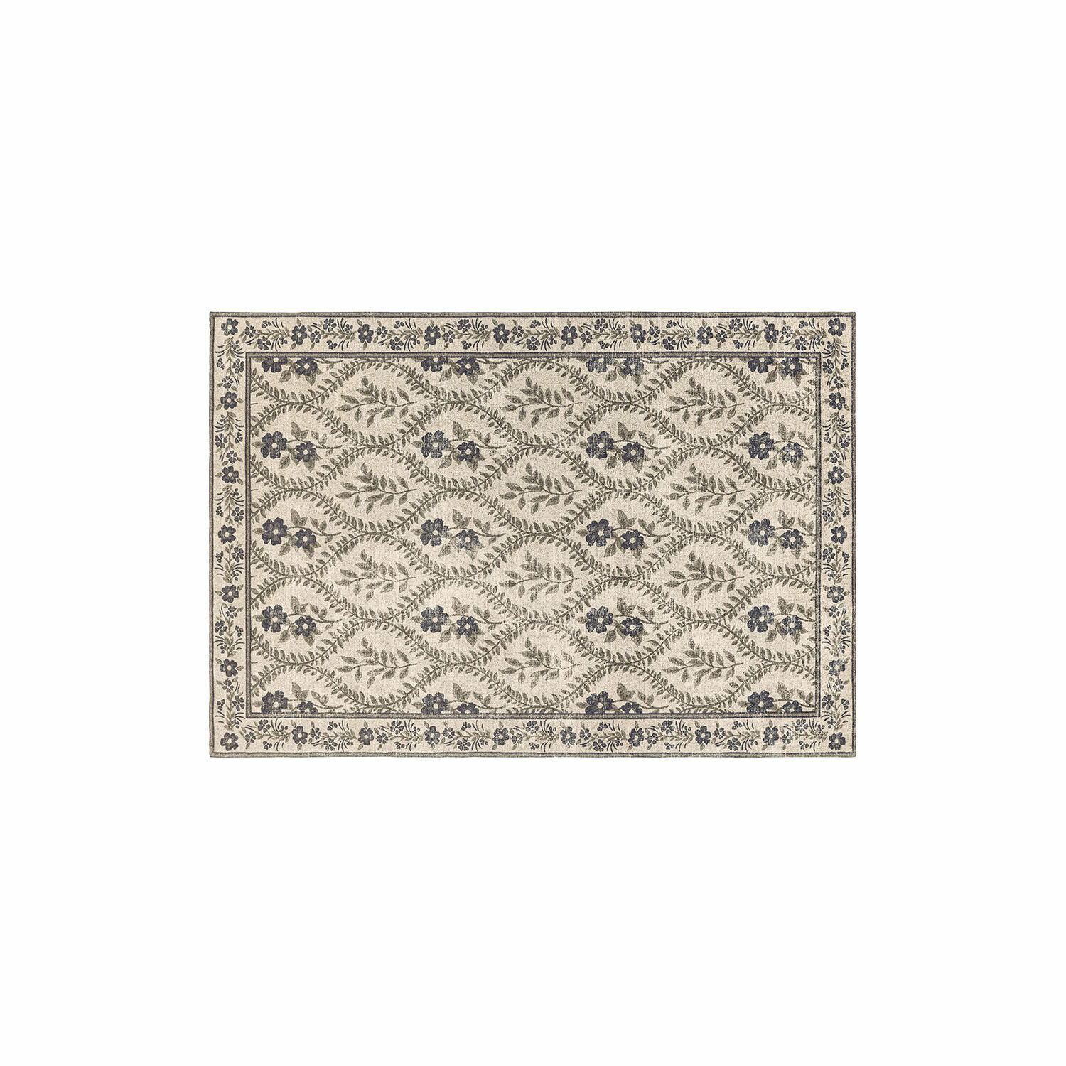Teppich Vellouris Beiger Teppich mit grauem Blumenmuster, dekorativ und stilvoll für das Wohnzimmer.