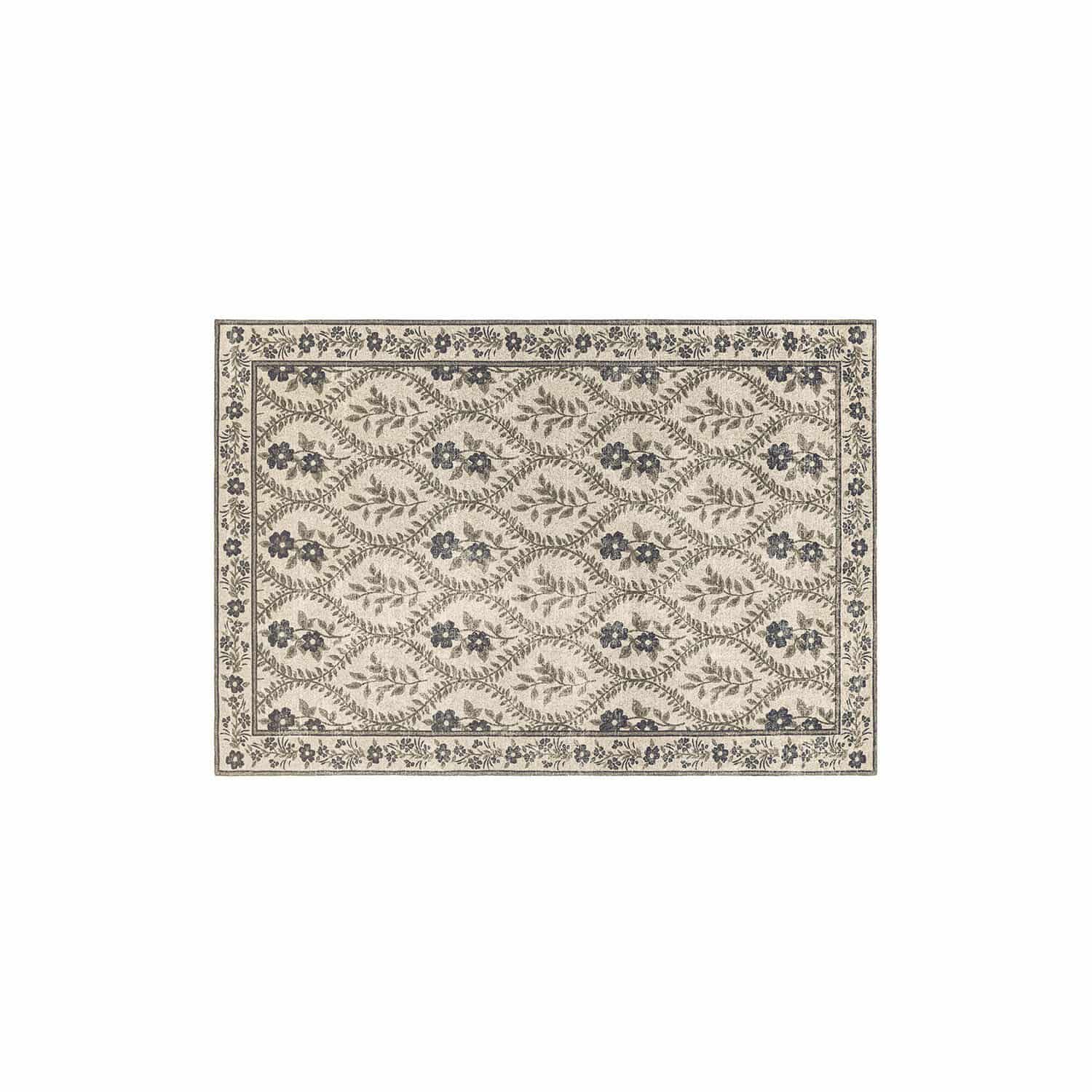 Teppich Vellouris Beiger Teppich mit grauem Blumenmuster, dekorativ und stilvoll für das Wohnzimmer.