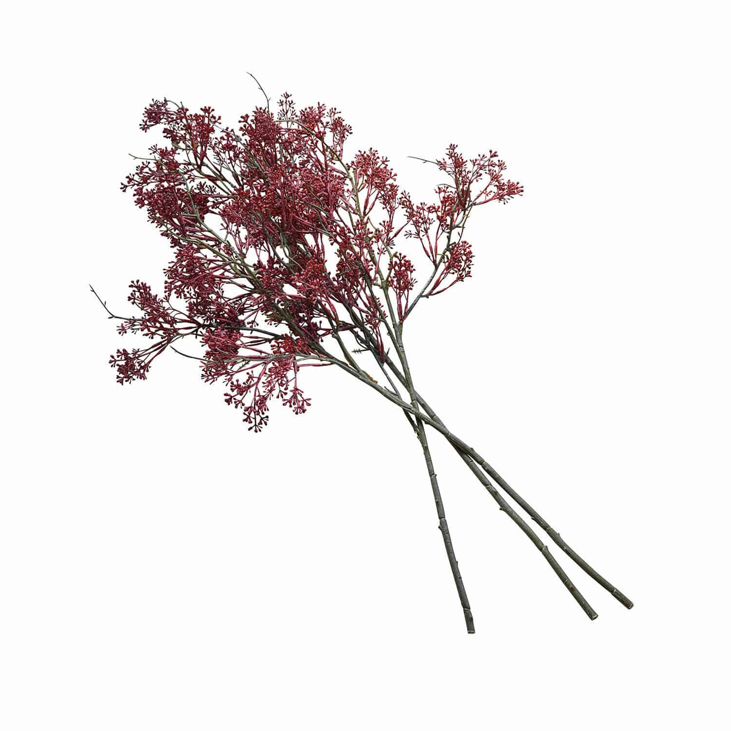 Deko-Blume 3er Set Lac Serein Dekorative Zweige mit roten Blüten an langen grünen Stielen für die Wohnraumgestaltung