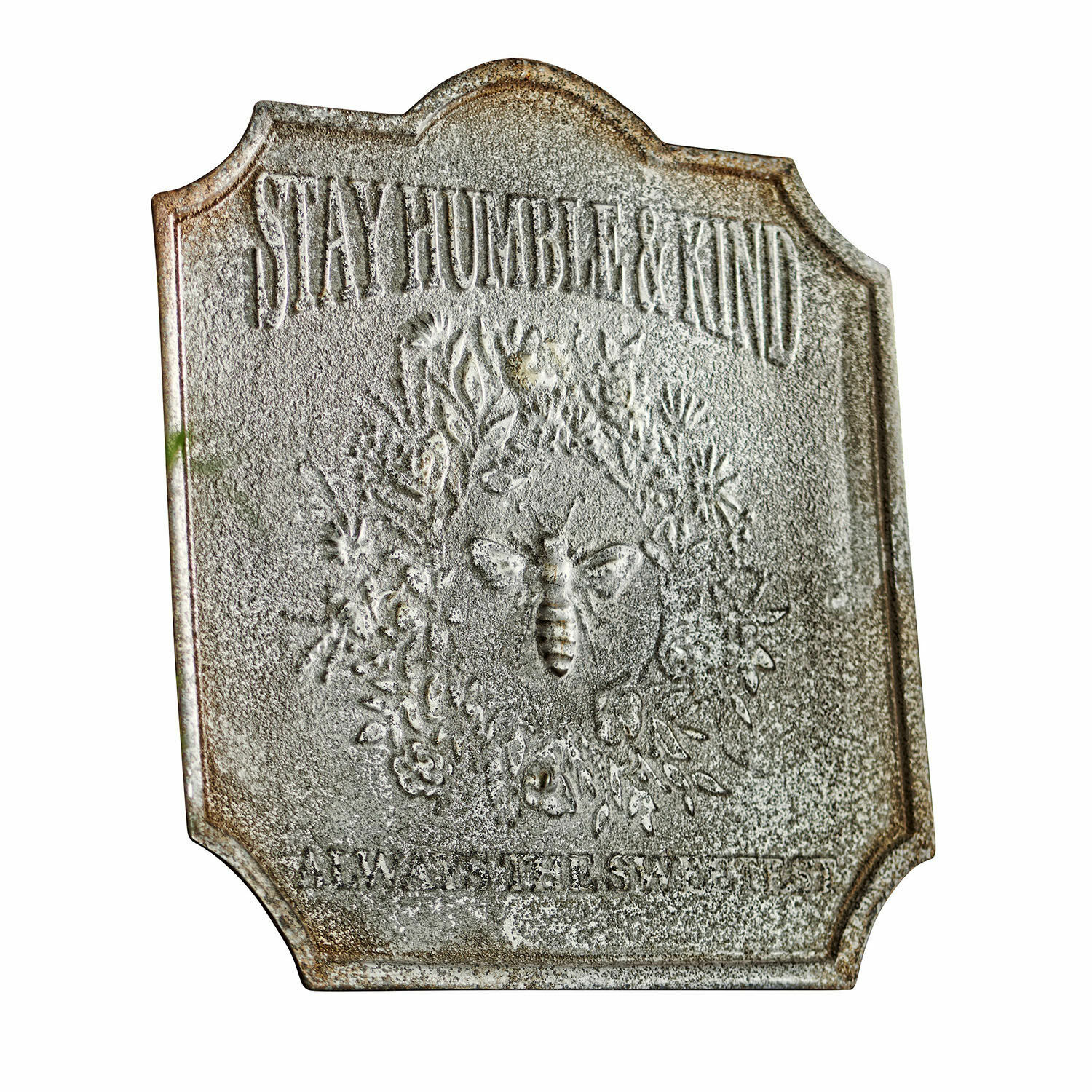 Deko-Schild Humble Metall-Dekotafel in Grau mit Schriftzug «Stay Humble & Kind» und Bienenmotiv in Relief