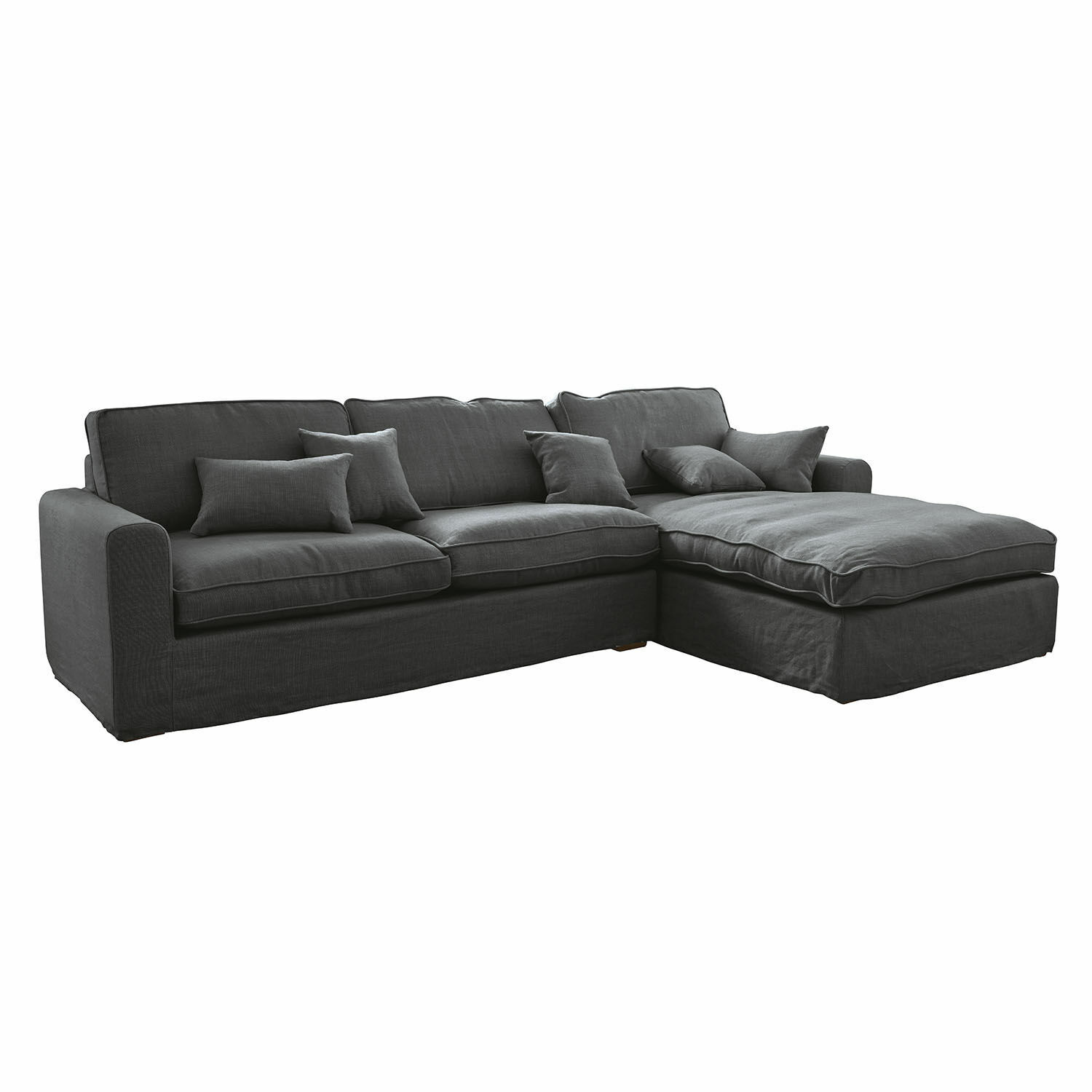 dunkelgrau Ecksofa Seaford aus dunkelgrauem Stoff mit Kissen, bequeme Wohnzimmerecke