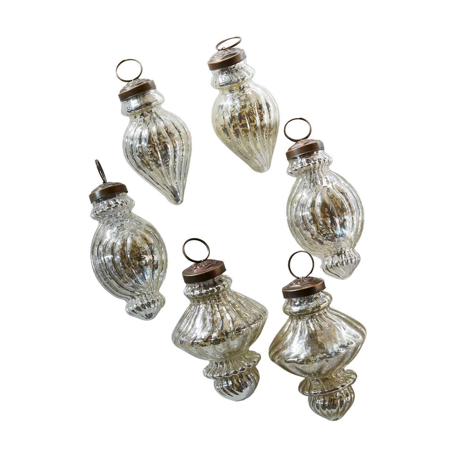 Weihnachtskugel 6er Set Everelles Set mit sechs silbernen Glas-Weihnachtsanhängern mit Metallringen zum Aufhängen