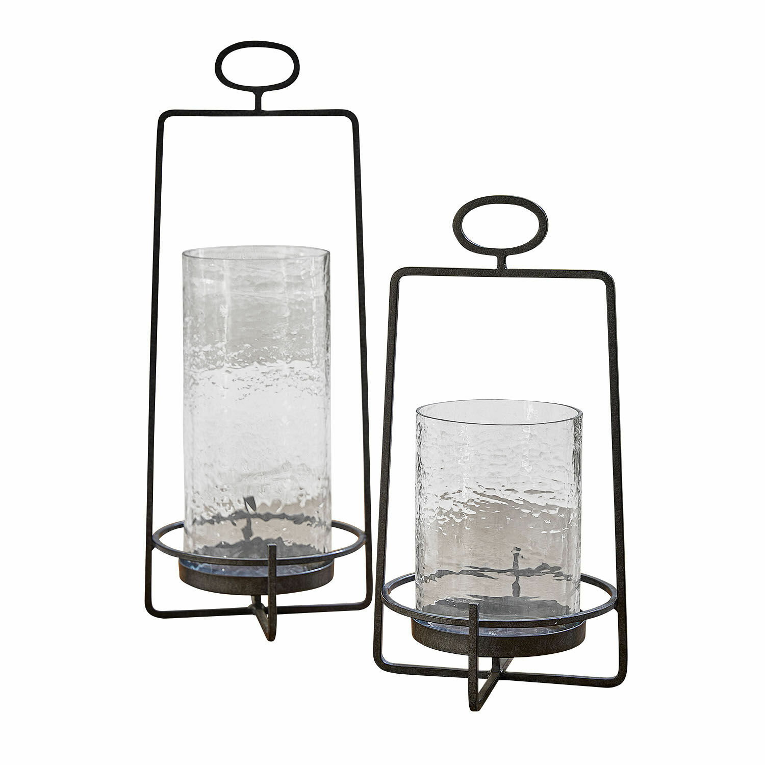 Windlicht 2er Set Zevara Set mit zwei Laternen aus schwarzem Metall und klarem Glas, modernes Design für Wohnraumdekoration