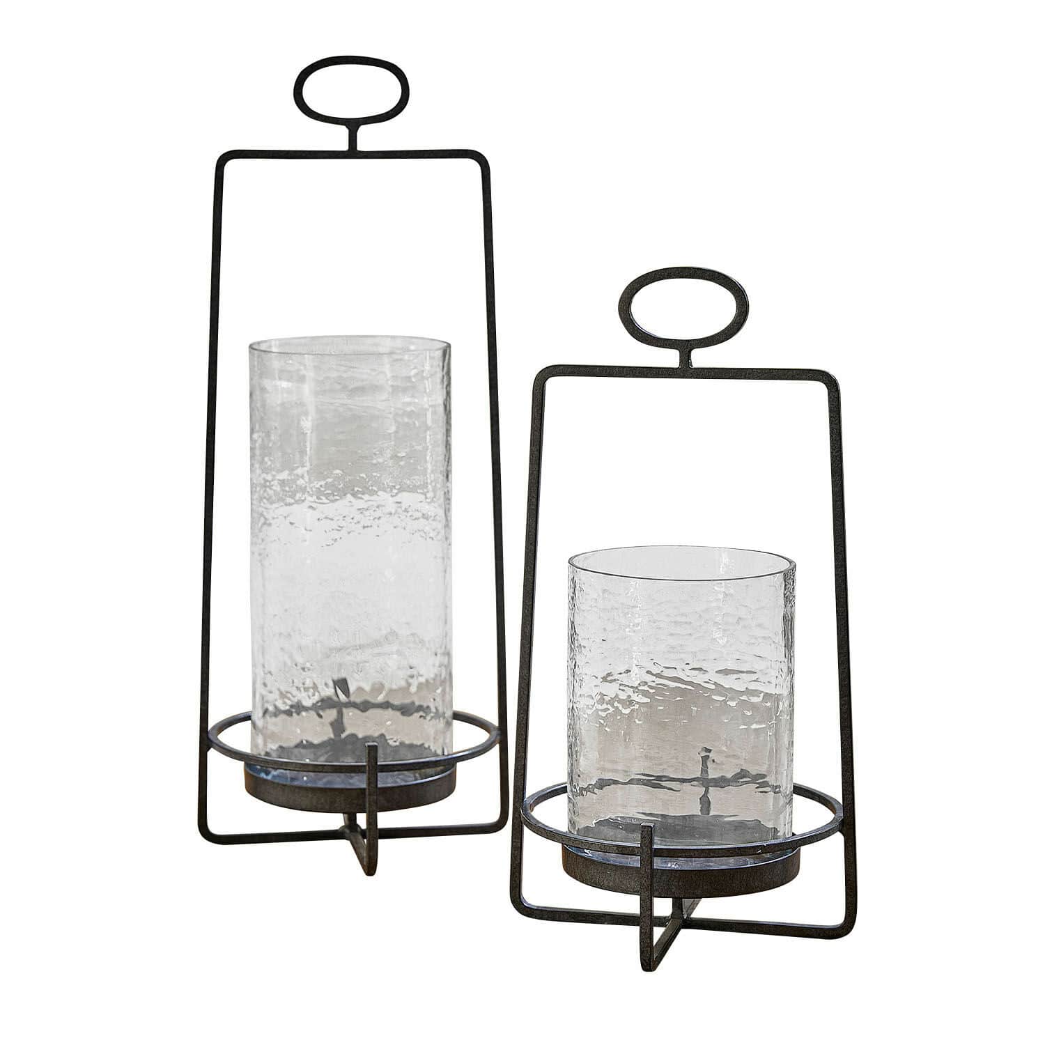 Windlicht 2er Set Zevara Set mit zwei Laternen aus schwarzem Metall und klarem Glas, modernes Design für Wohnraumdekoration