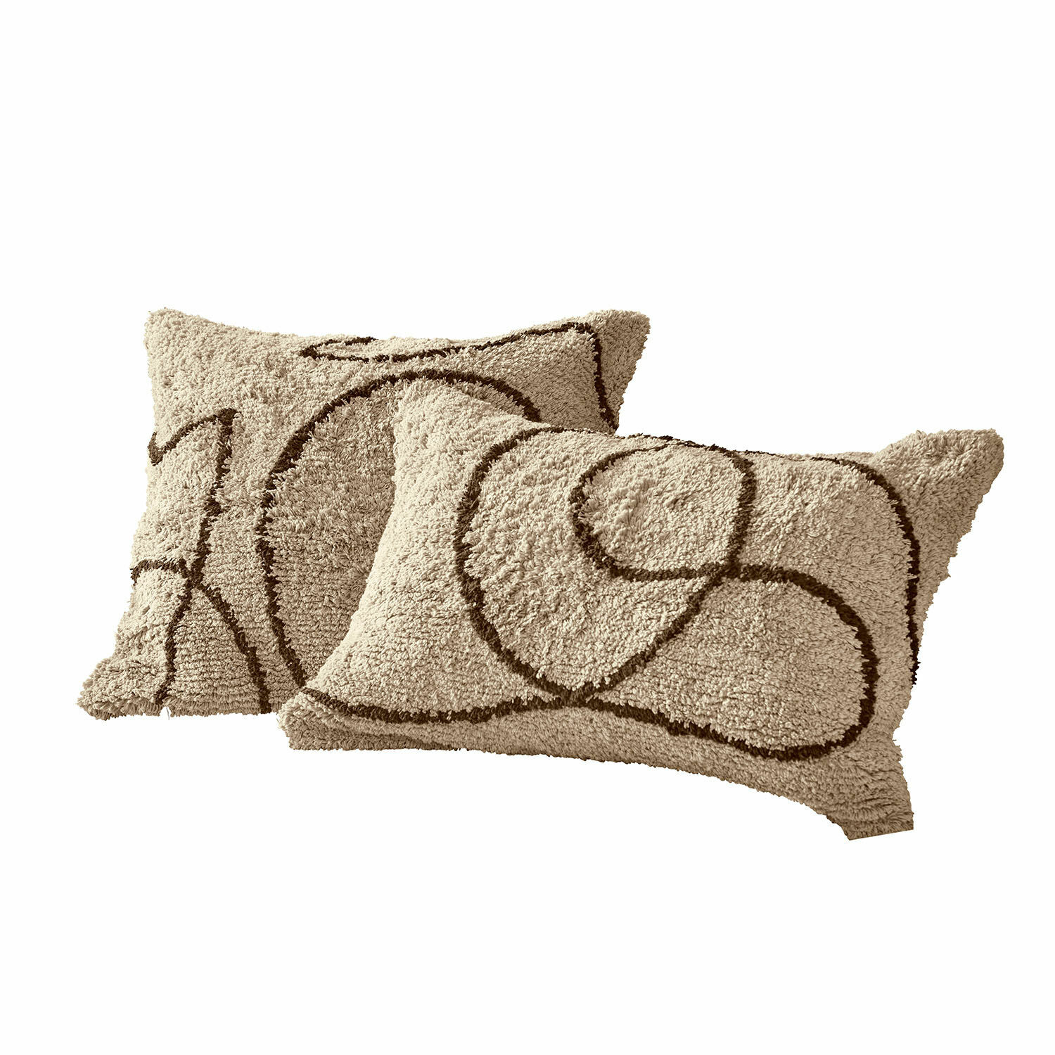 Kissenhülle 2er Set Lavinois Beige Dekokissen aus weichem Material mit braunem geometrischem Muster, modernes Wohnaccessoire