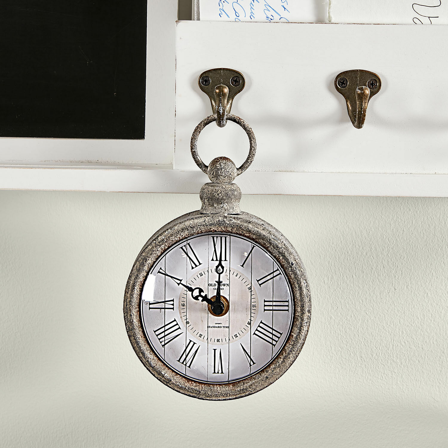 Uhr Vivacique Vintage-Wanduhr aus grauem Metall mit römischen Ziffern, dekorativer Retro-Stil