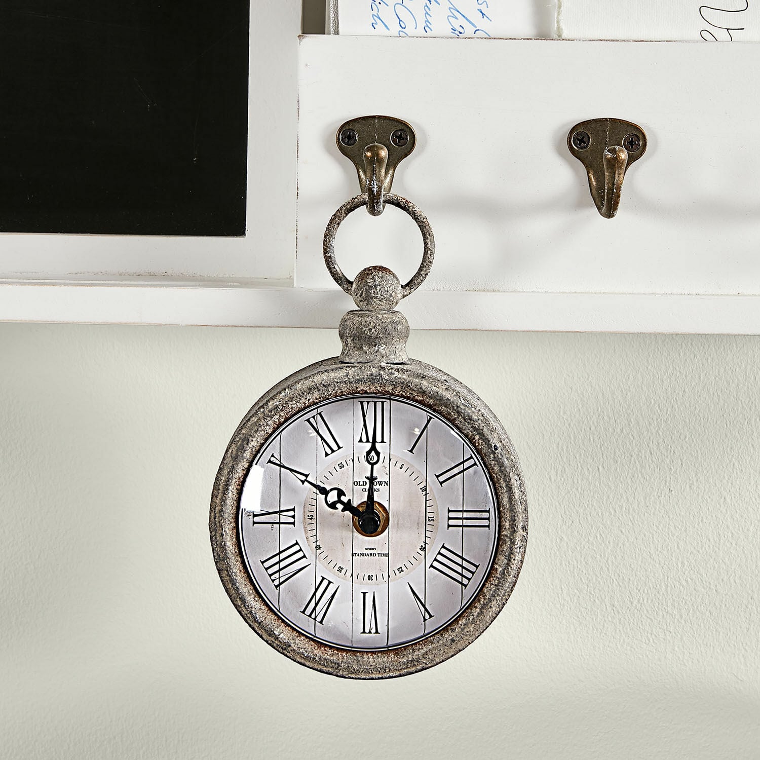 Uhr Vivacique Vintage-Wanduhr aus grauem Metall mit römischen Ziffern, dekorativer Retro-Stil