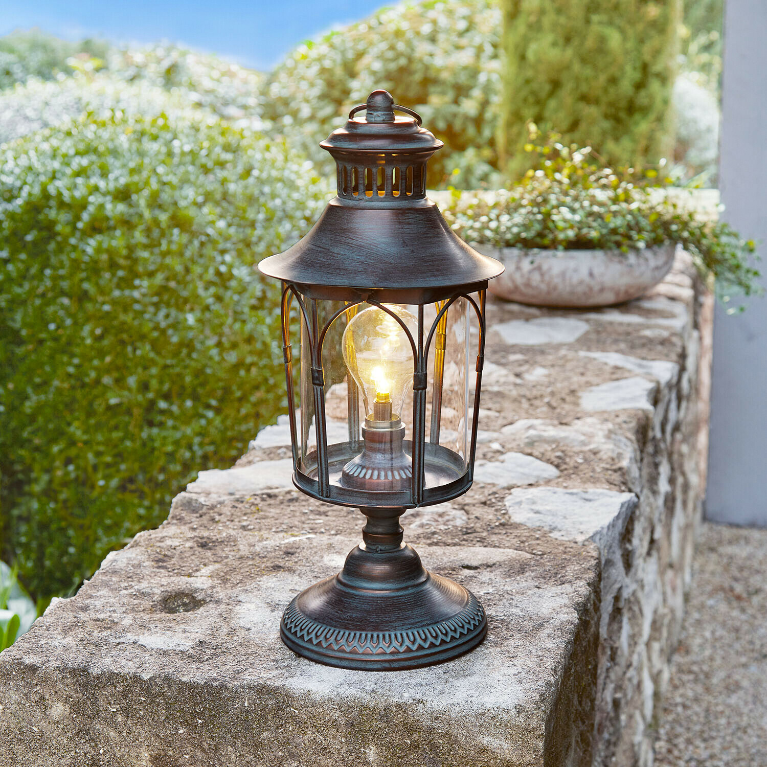 LED-Laterne Brélomine Vintage Metall-Tischlaterne mit klarem Glas und Glühbirne, dekorative Gartenbeleuchtung