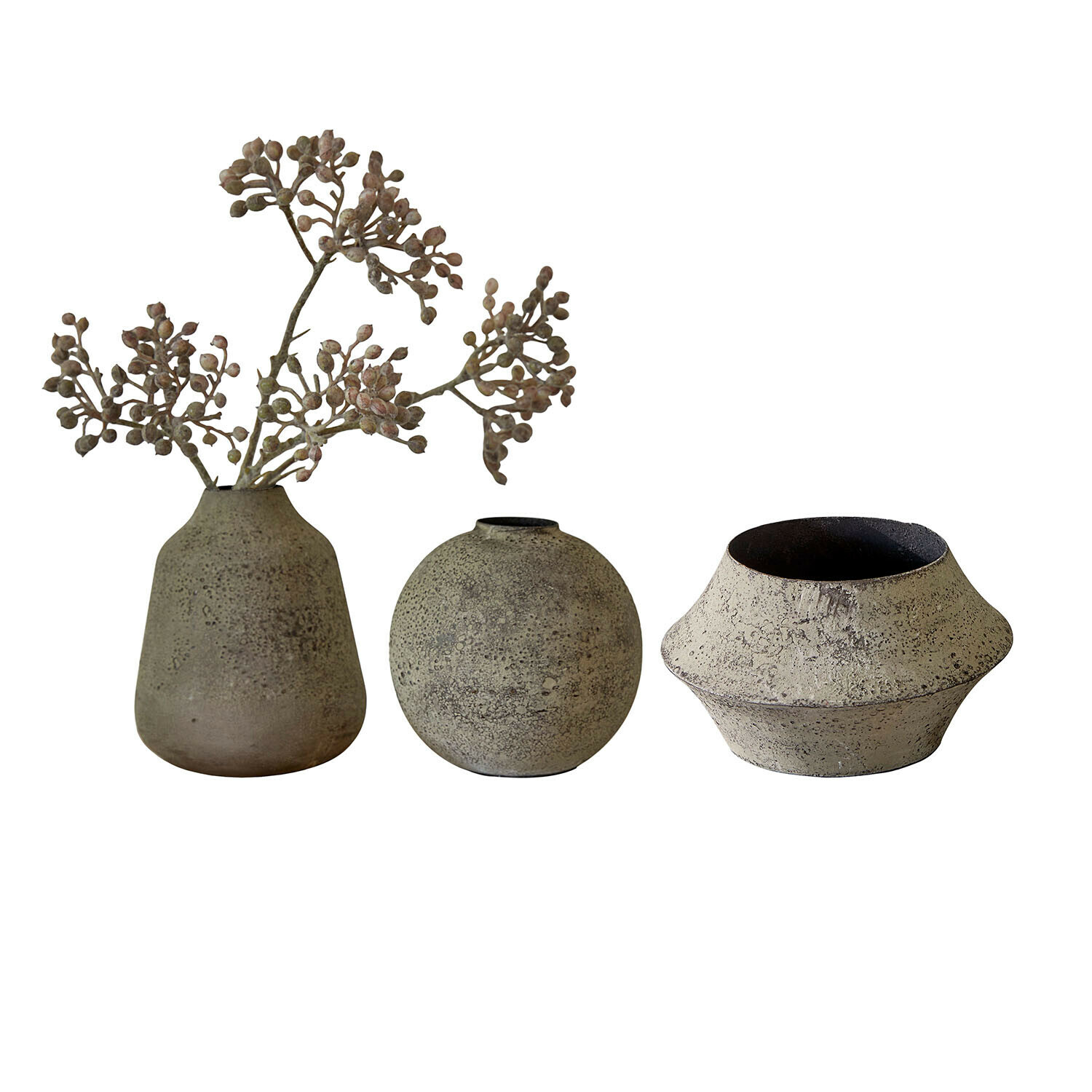Vase 3er Set Nalira Set mit drei beigen Keramikvasen in verschiedenen Formen zur Wohnraumdekoration