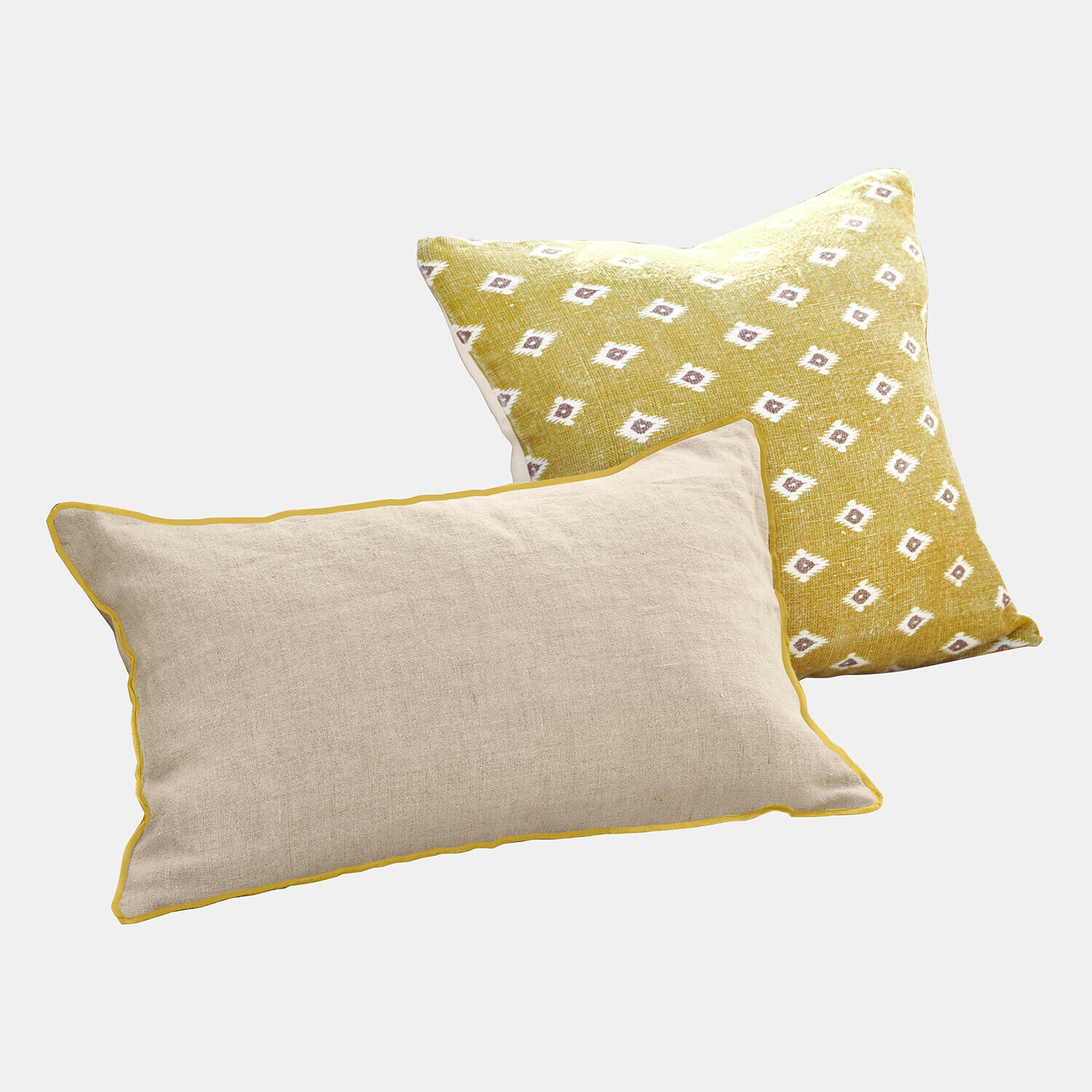 Kissenhülle 2er Set Brisalda Set mit zwei dekorativen Kissen aus Baumwolle und Leinen in Gelb und Beige für Wohnzimmer