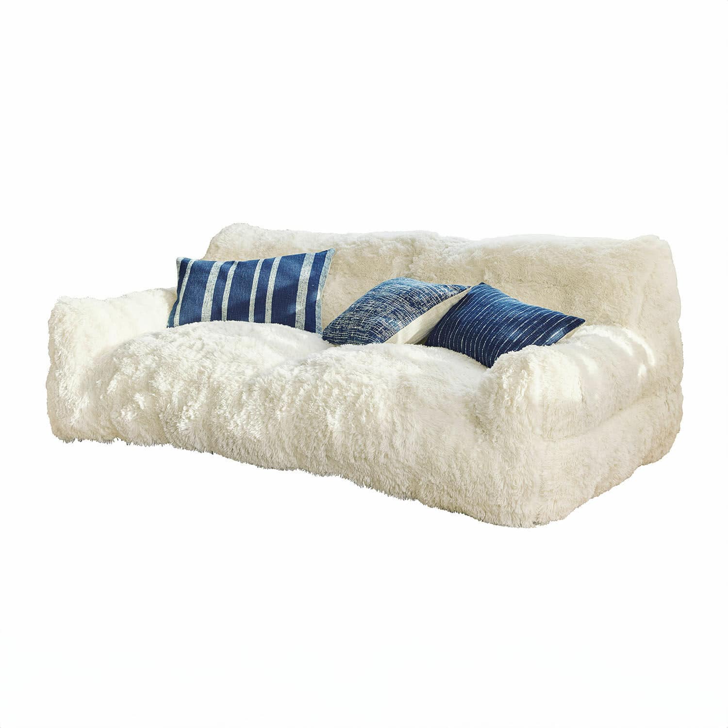 Kindersofa Cerveteri Weisses Plüschsofa mit blauen Kissen für ein gemütliches Wohnzimmer