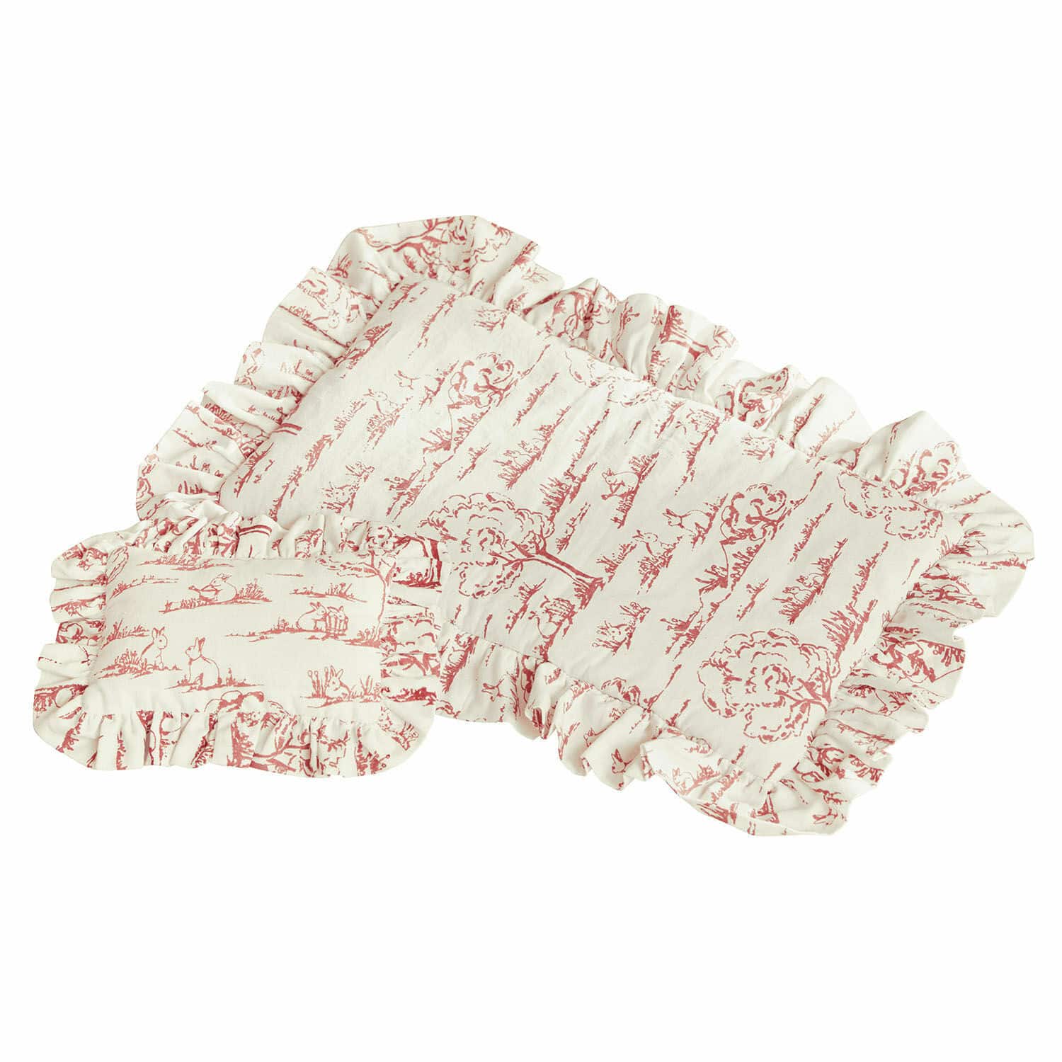 Puppenbettwäsche Fleurine Dekoratives Baumwollkissen-Set in Creme mit rotem Muster und Rüschensaum