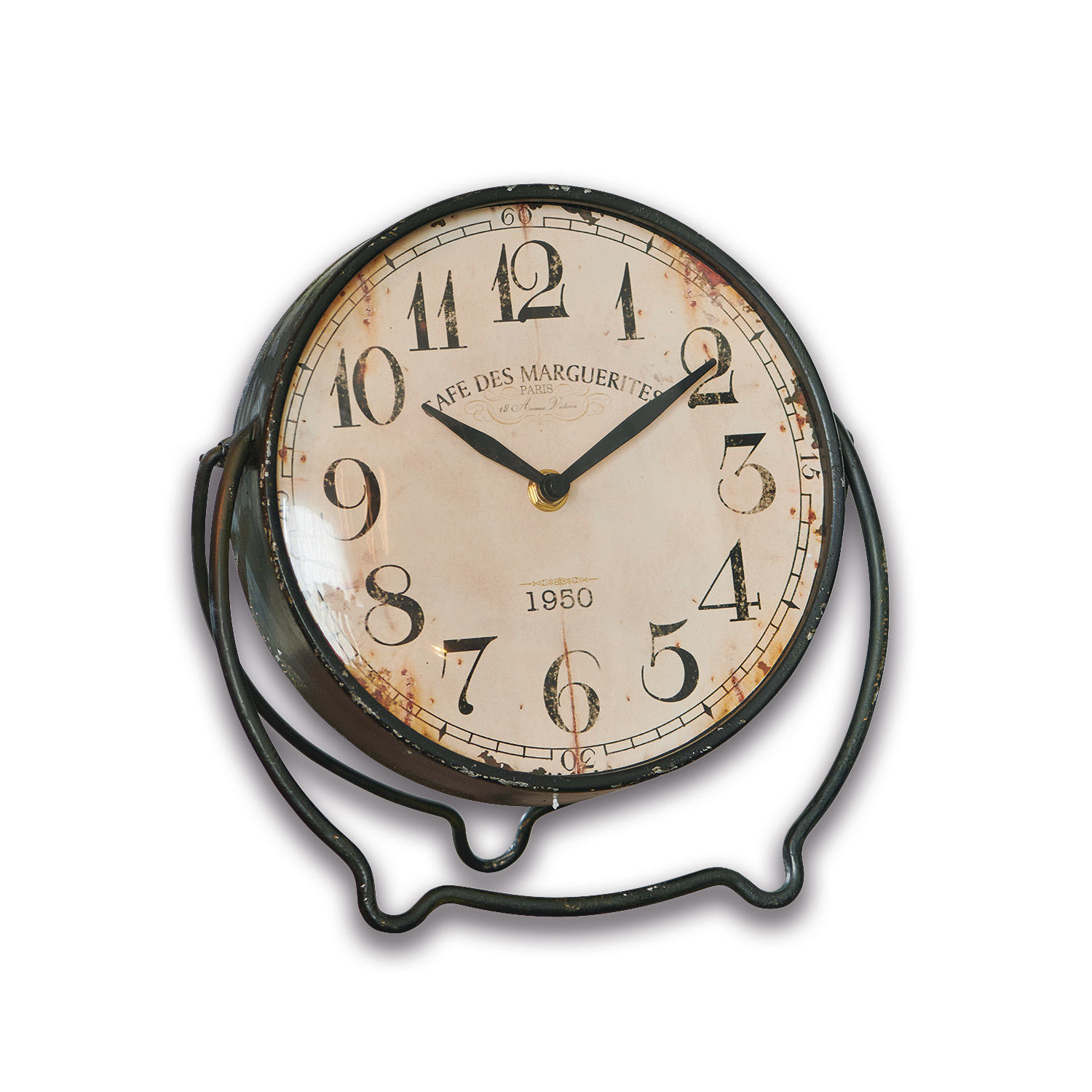 Uhr Falaise Tischuhr mit Metallrahmen und antik anmutendem Zifferblatt im Vintage-Stil, Retro-Dekor