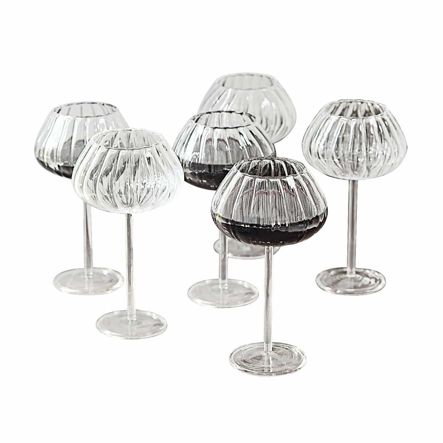 Weinglas 6er Set Minou Set aus sechs transparenten, gerillten Weingläsern aus Glas, elegantes Design für zu Hause