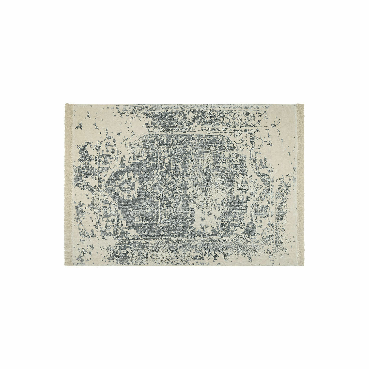 Teppich Lortet Baumwollteppich in Creme und Grau mit dezentem Vintage-Muster für das Wohnzimmer