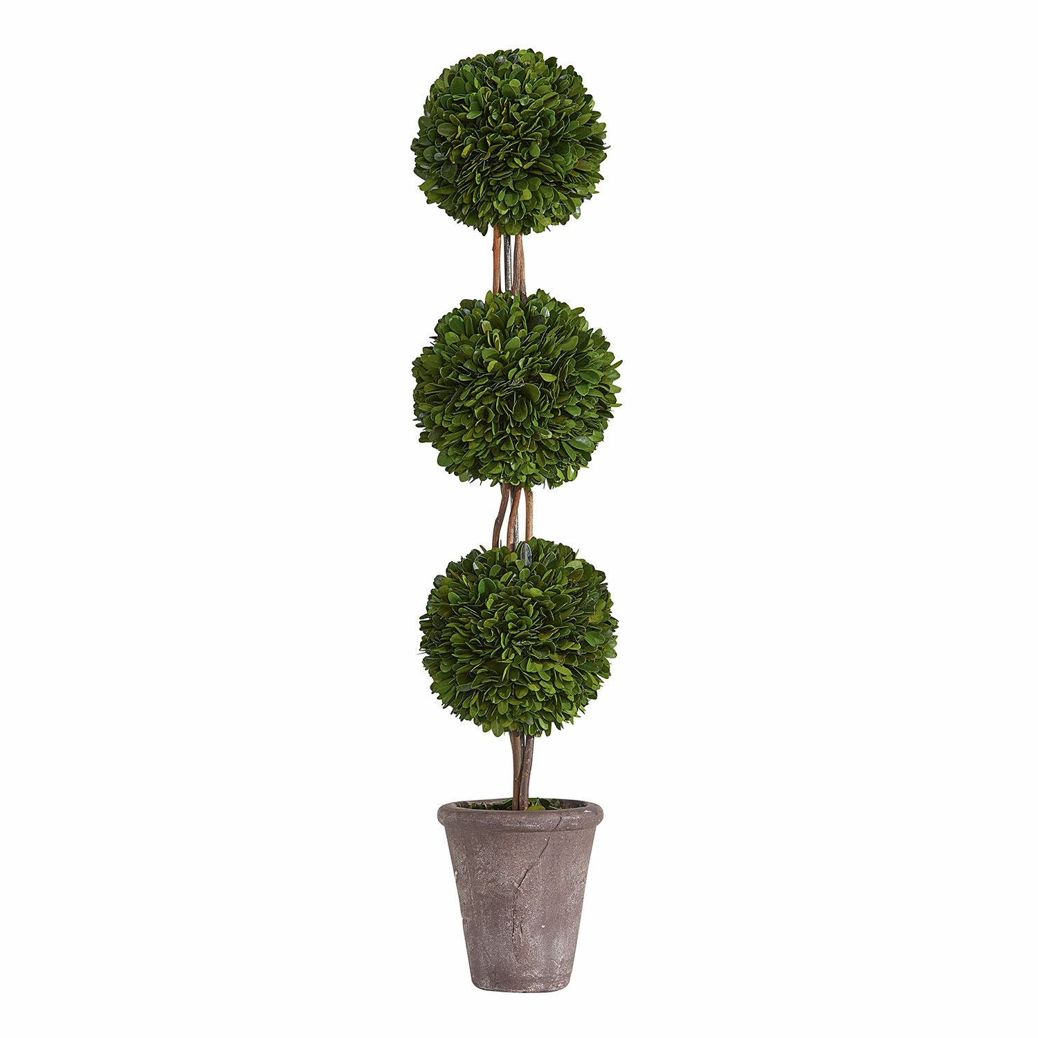 Deko-Baum Beux Künstlicher Baum im Topf mit drei grünen Blattkugeln, dekorative Gartenpflanze
