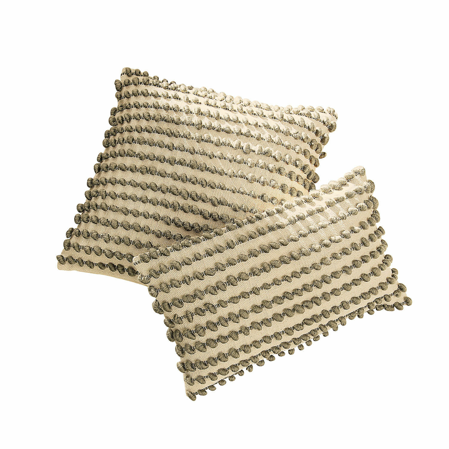 Beige Baumwoll-Dekokissen mit Pompons, stilvolles Wohnaccessoire für gemütliche Räume