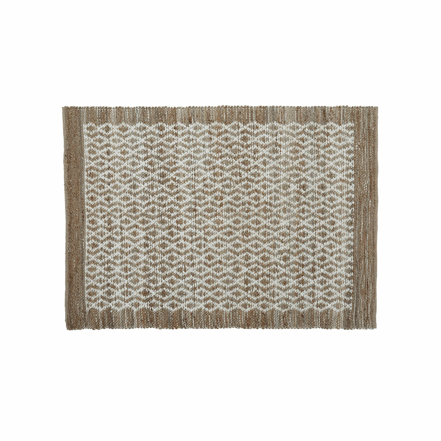 Braun-weisser Juteteppich mit geometrischem Muster, Naturmaterial, Bodendekoration