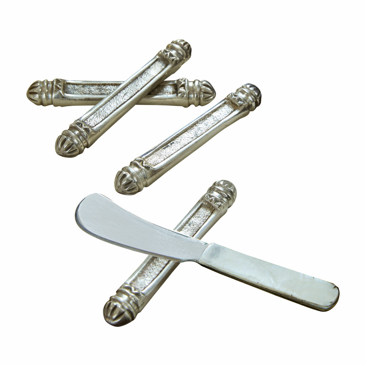 Messerbank 4er Set Lafox Silberne Messerbänkchen und Buttermesser mit weissem Griff, Küchenzubehör