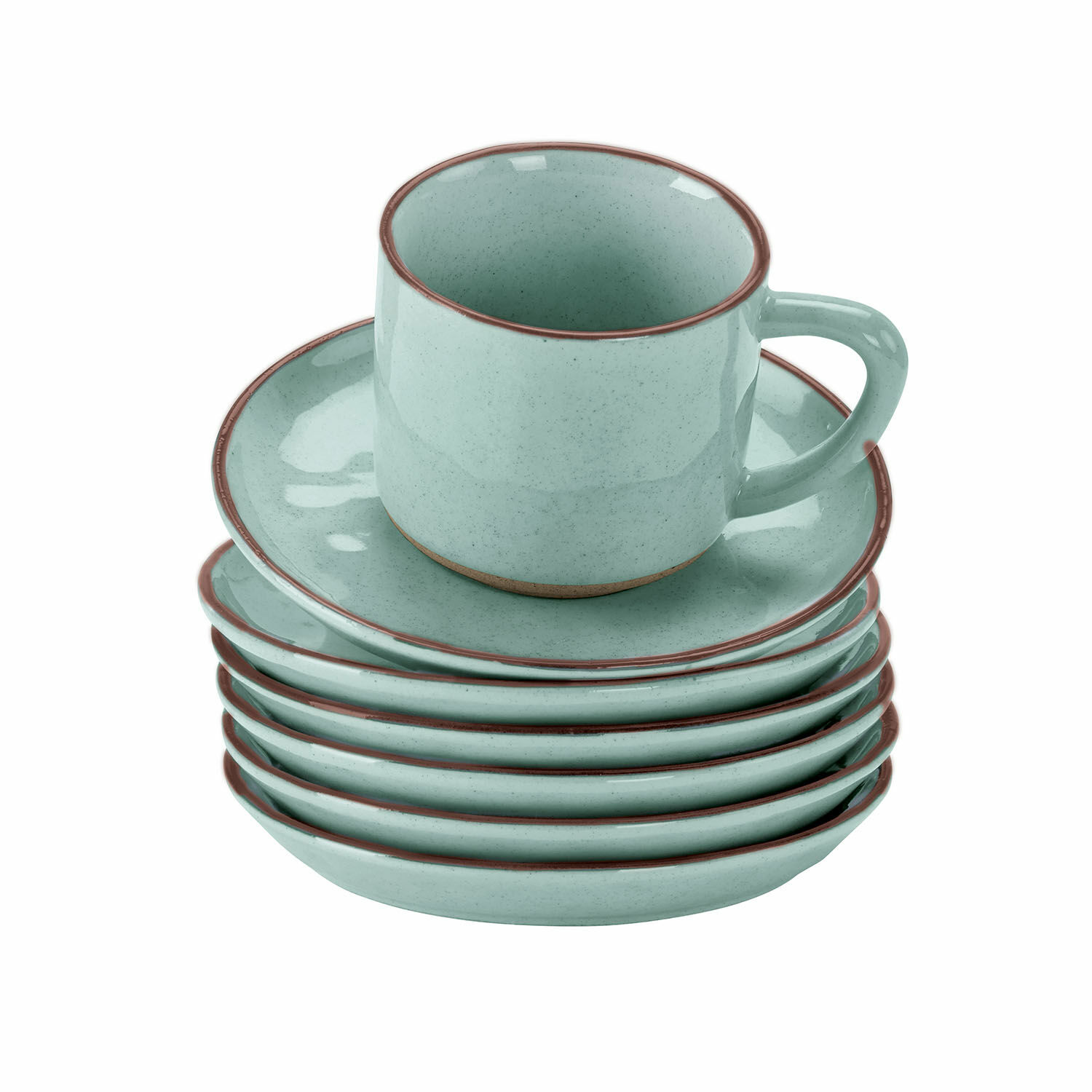 türkis 6-teiliges Set türkiser Keramiktassen mit Untertassen Biarritz für Kaffee und Tee