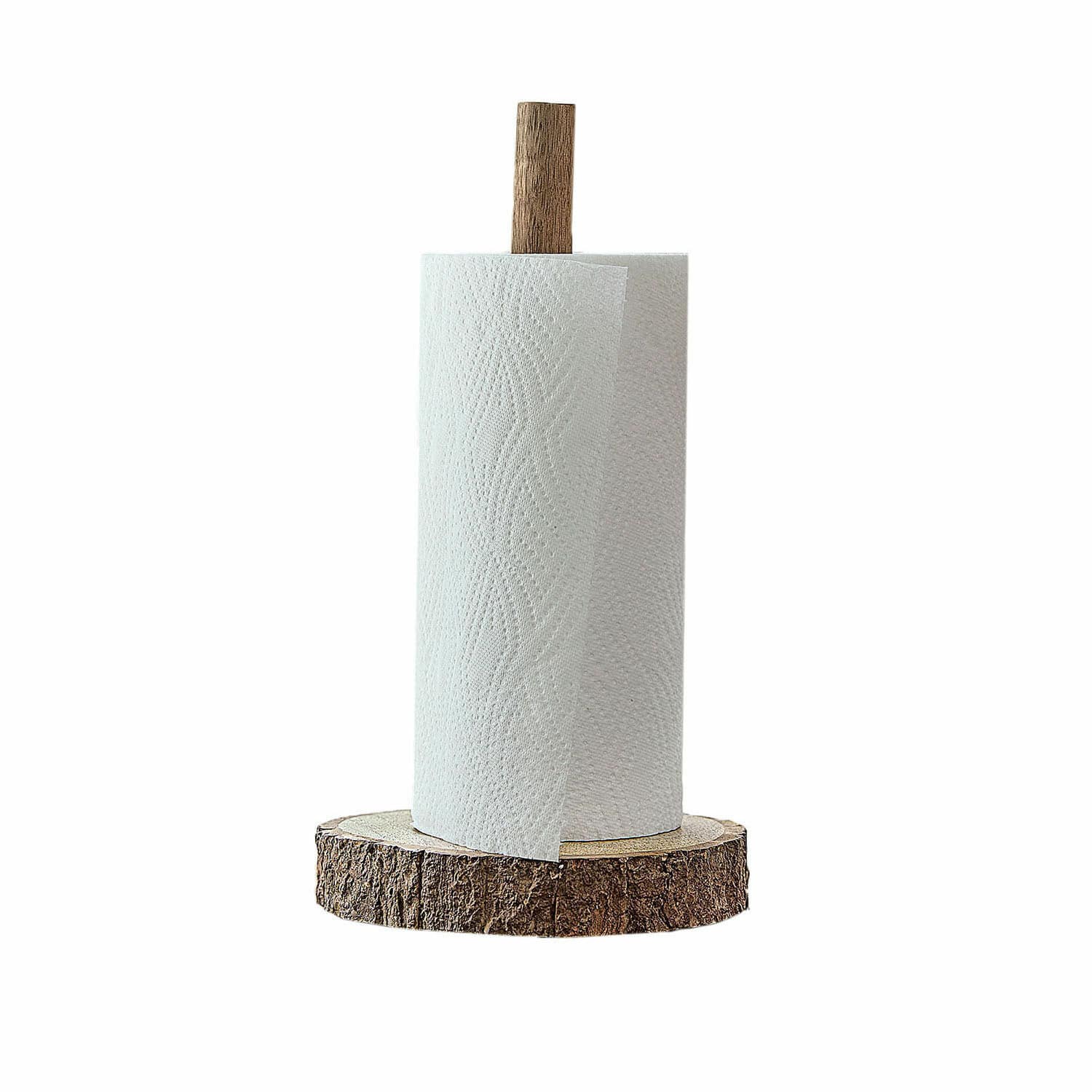 Abroller Eumnor Küchenrollenhalter aus Naturholz mit sichtbarer Rinde, rustikales Küchenaccessoire