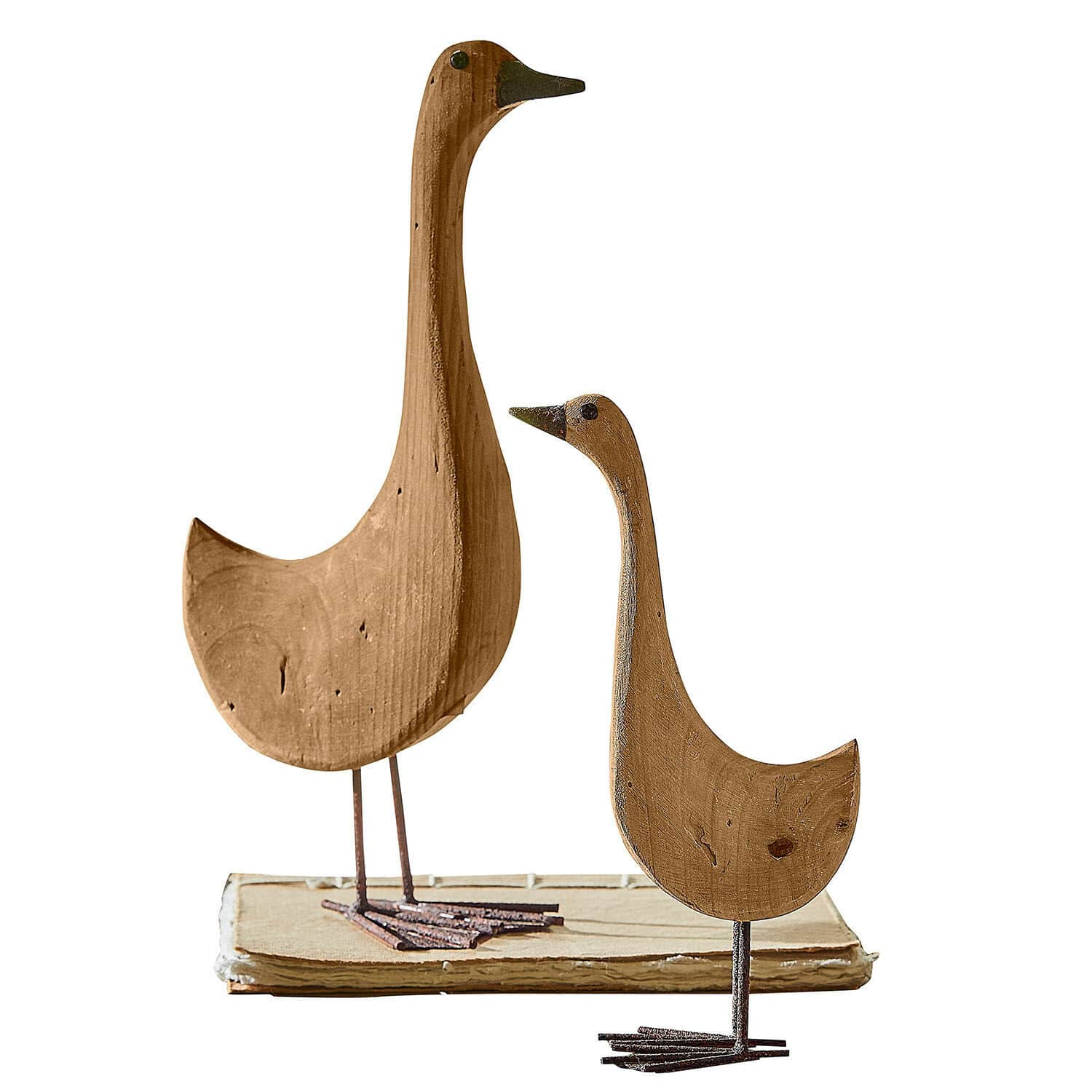 Deko-Gans 2er Set Amiraz Holzdekorationen Gänse naturfarben mit Metallfüssen, rustikale Wohnaccessoires
