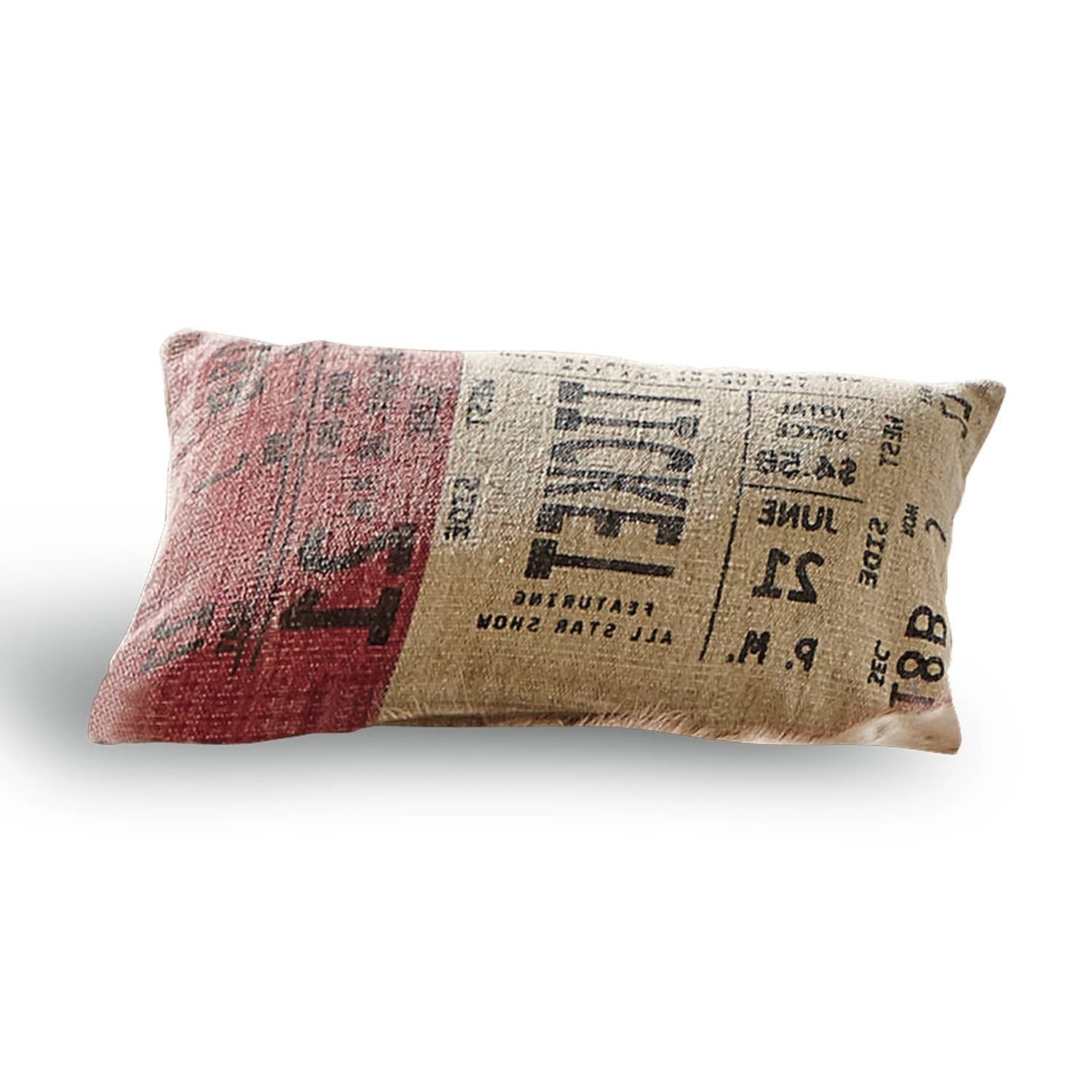 Kissen West Side Rechteckiges Dekokissen aus Stoff in Beige und Rot mit Textdruck im Vintage-Stil