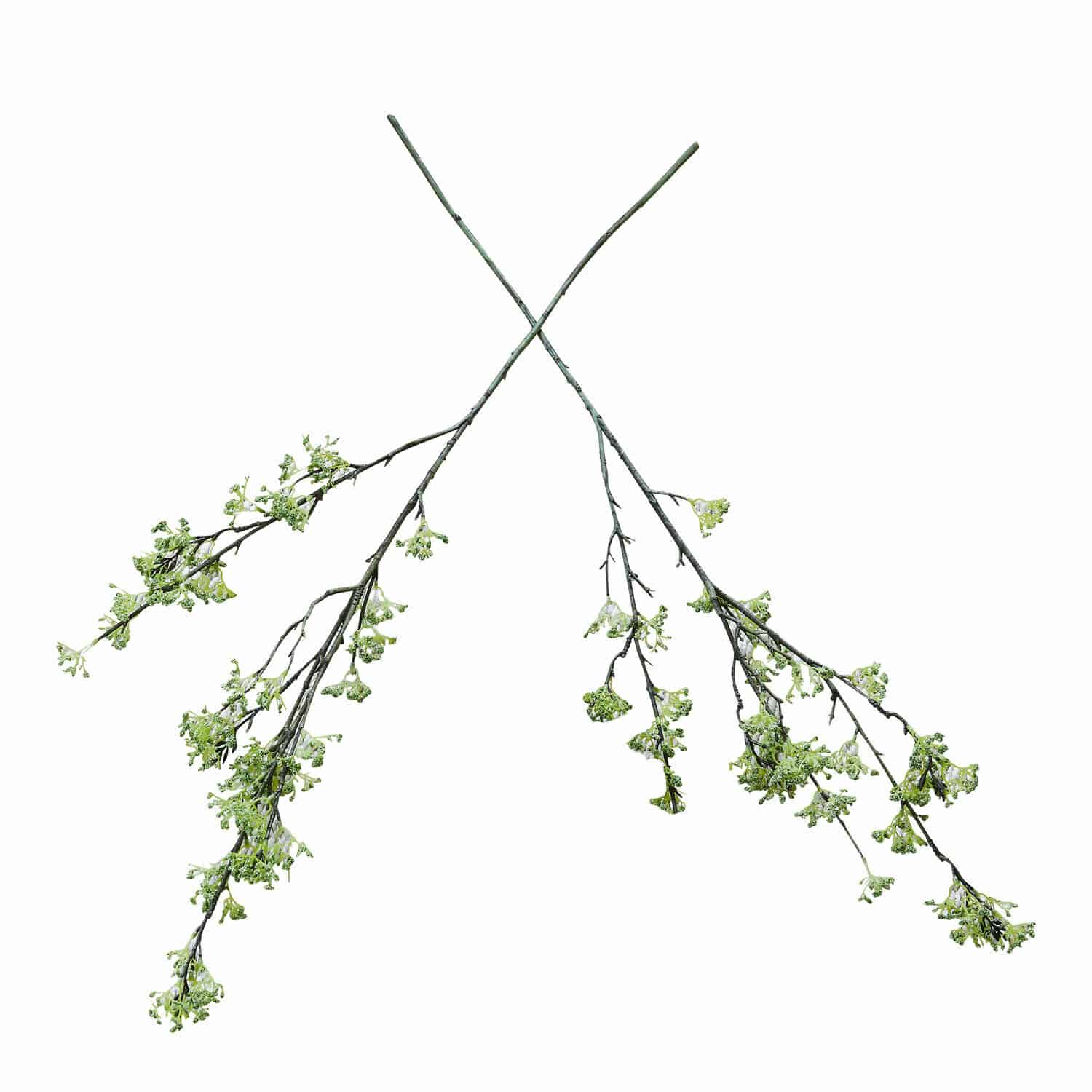 Dekoblume 2er Set Mormant Zwei grüne Zweige mit zarten Blüten auf weissem Hintergrund zur Dekoration