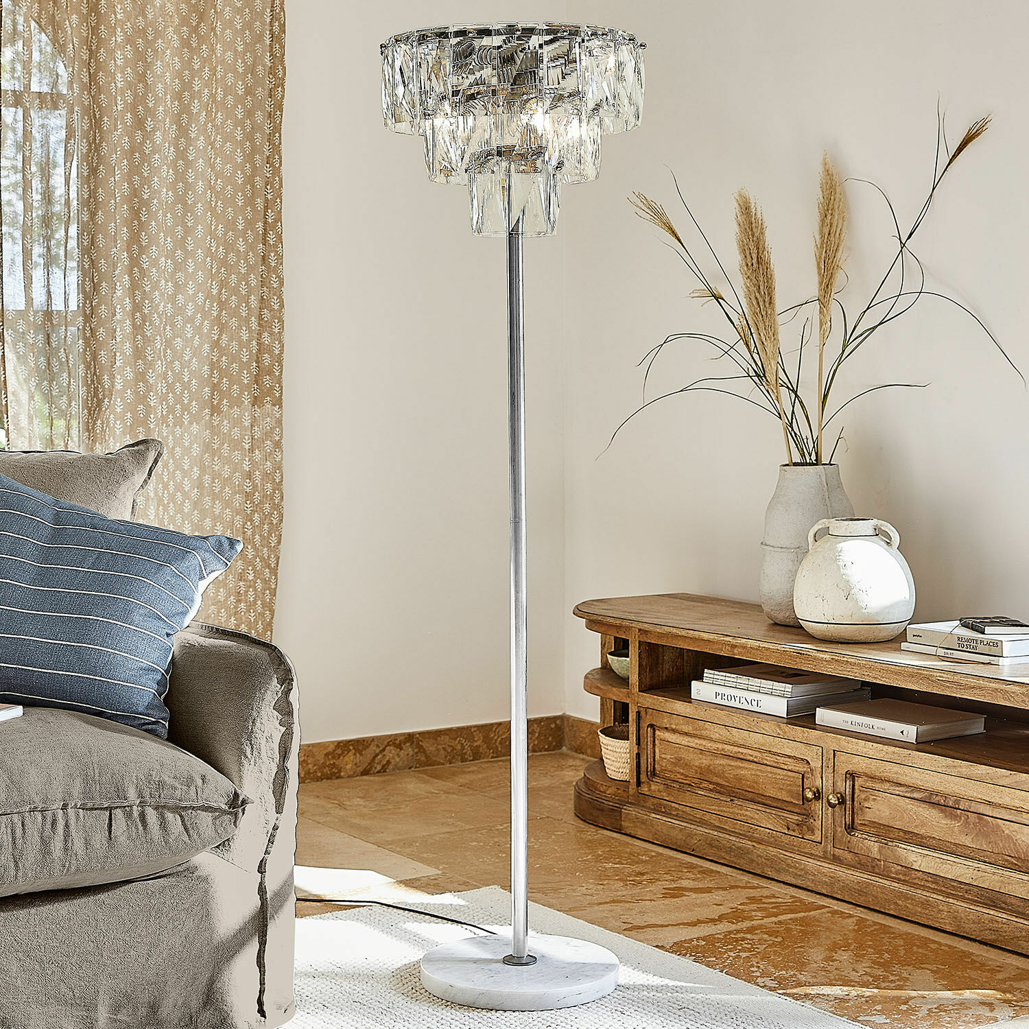 Stehlampe Crystalford Stehlampe mit Kristallschirm und Marmorfuss im modernen Wohnzimmer