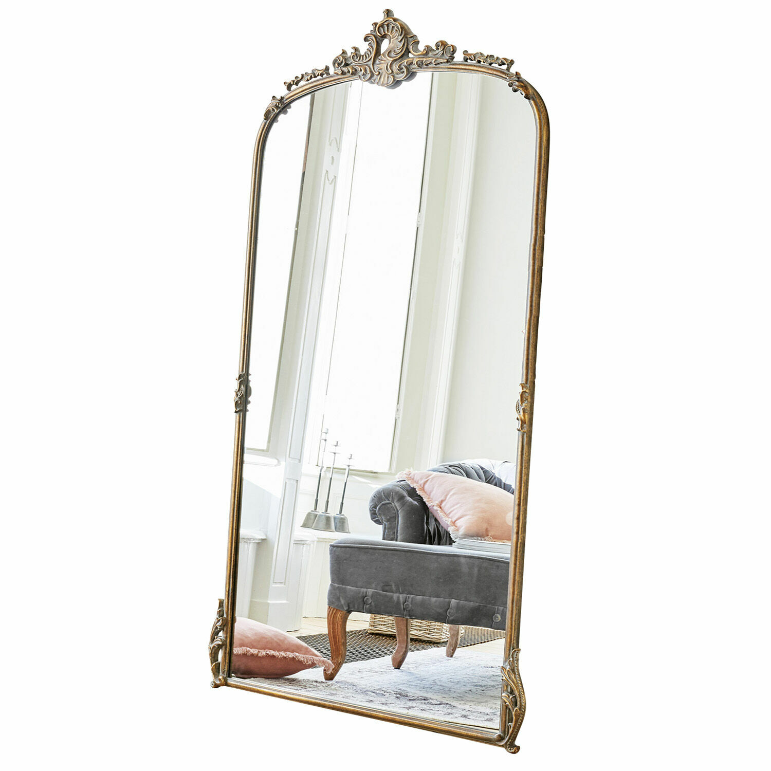 Spiegel Choni Grosser Standspiegel mit verziertem goldfarbenem Rahmen im Vintage-Stil für Wohnzimmer