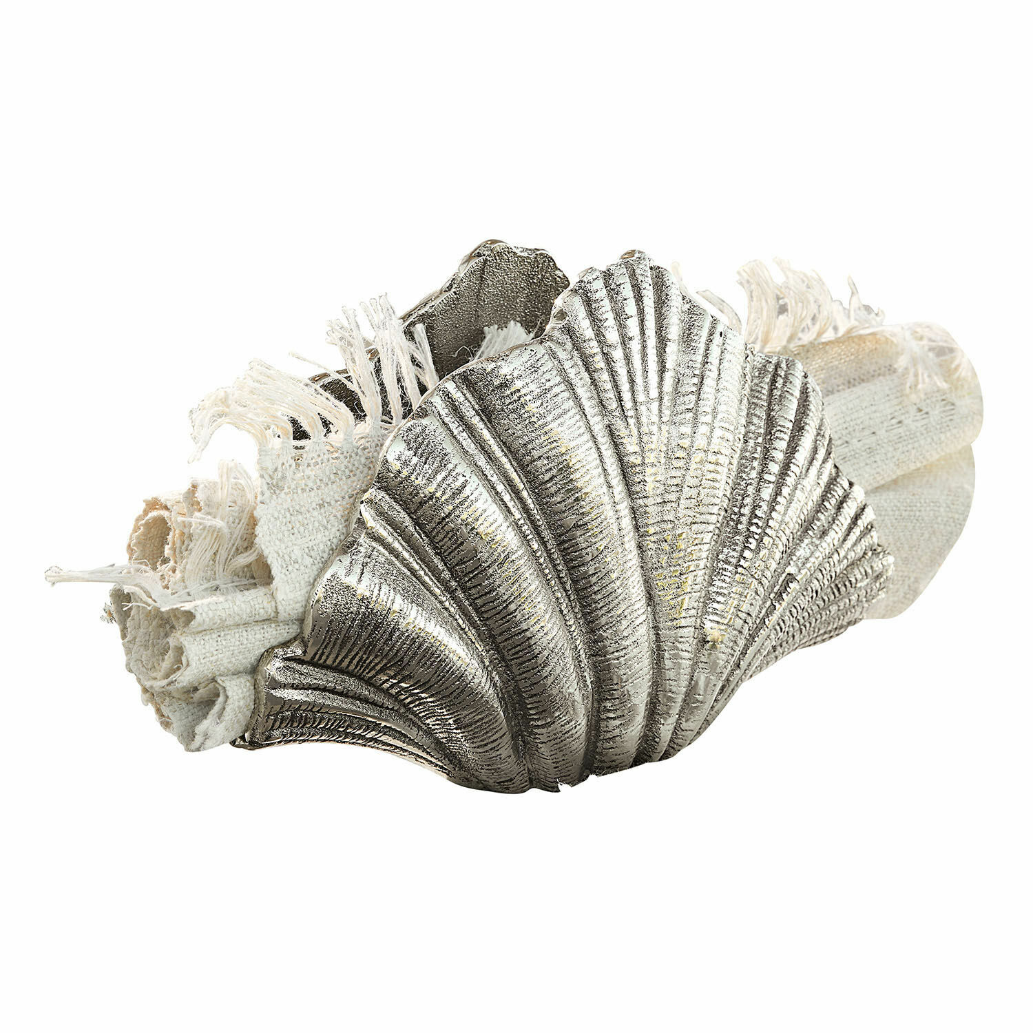 Deko-Objekt Montarel Metallserviettenring in Muschelform aus Silber mit weisser Leinenserviette