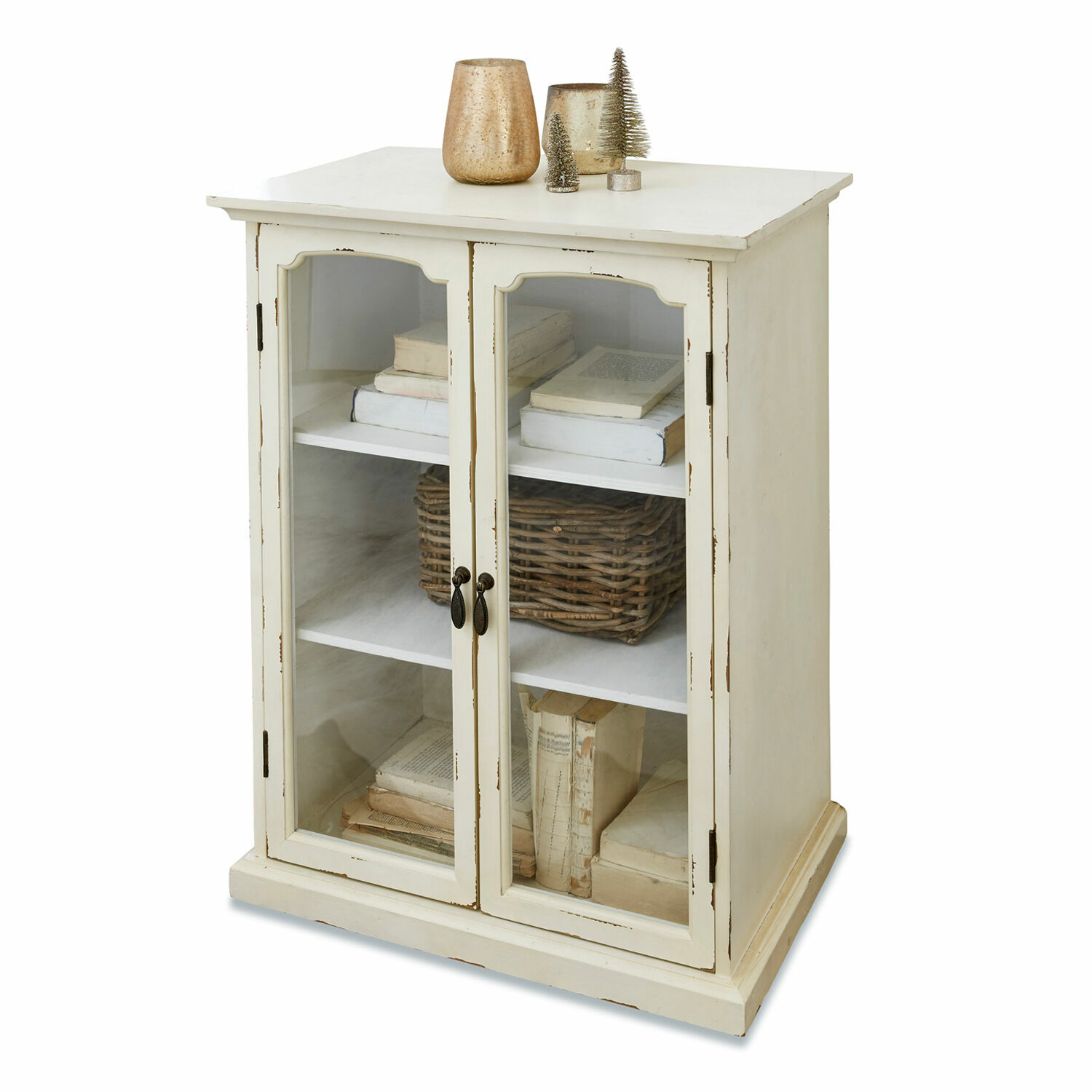Kommode Greve Weisse Holzvitrine mit Glastüren und Regalen für Bücher und Dekorationen