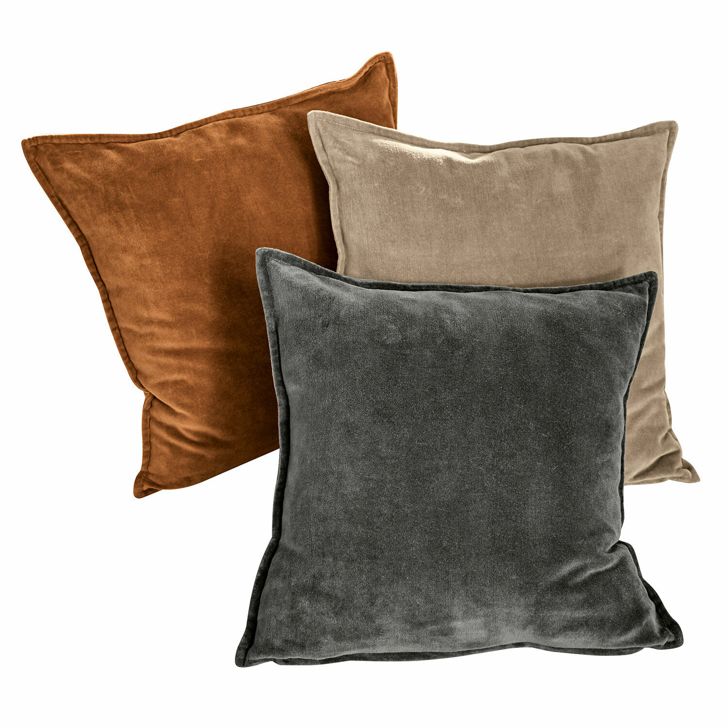 orange/grau/beige 3er-Set Kissenhüllen Lumeau aus weichem Stoff in Orange, Grau und Beige für Wohnraumdekoration