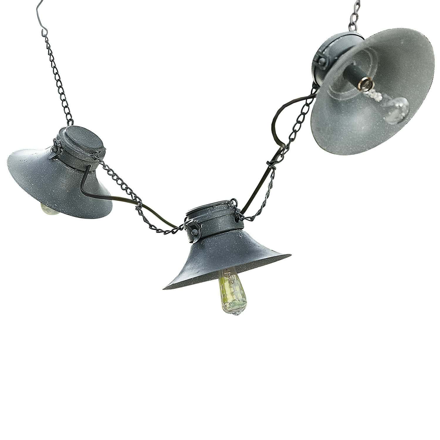 Solar-Lichterkette Jarnesto Schwarze Metallkette mit drei Industrielampen für Innen- und Aussendekoration
