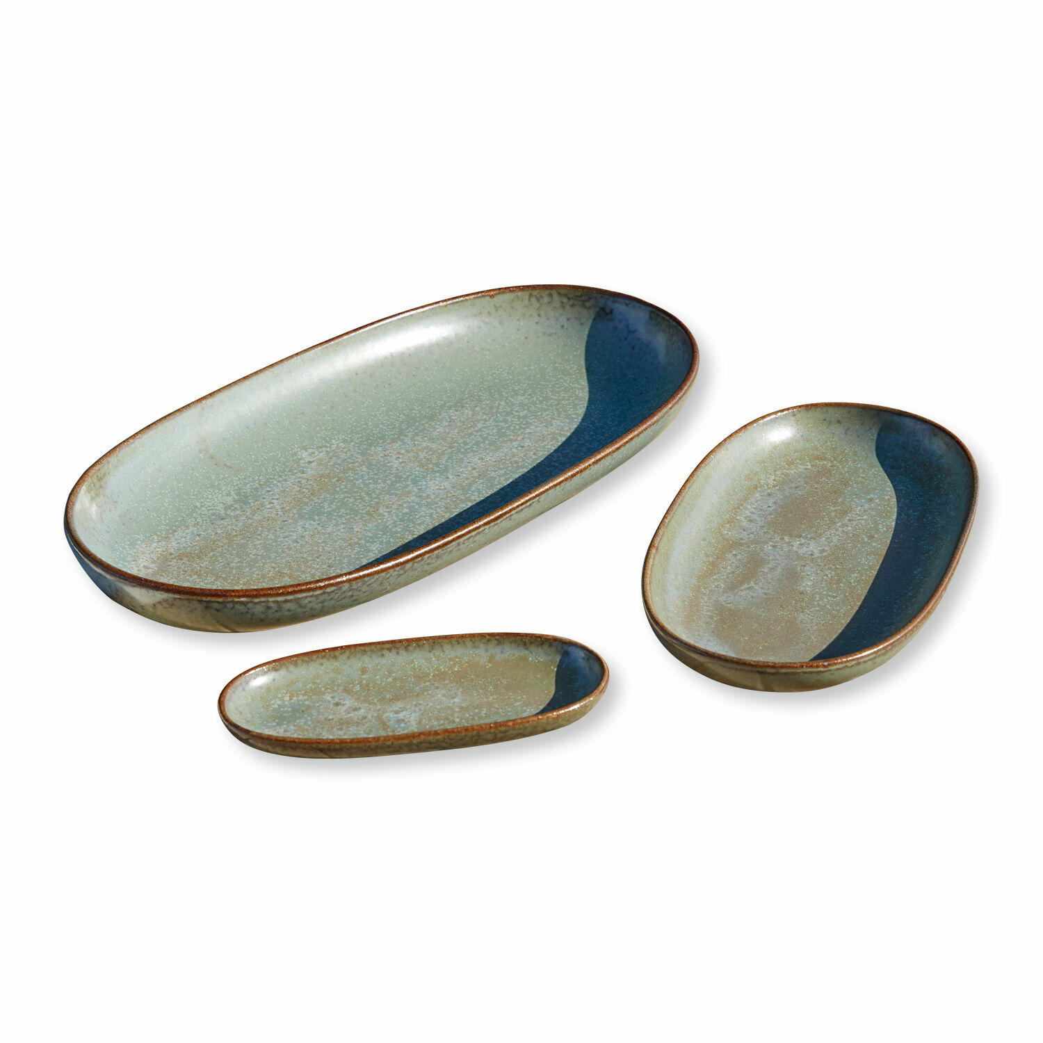 türkis/braun 3-teiliges Servierplatten-Set Biarritz aus Keramik in Türkis und Braun für Speisen