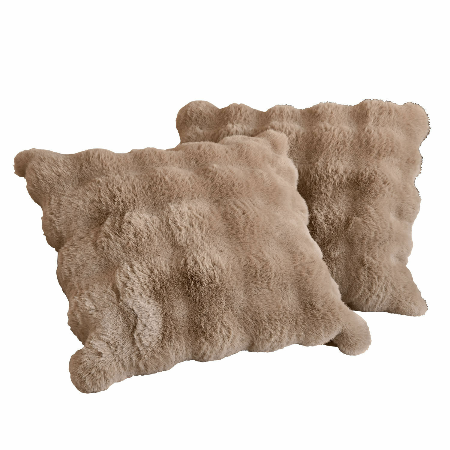 taupe 2er Set Kissenhüllen Zalina in Taupe aus weichem Fellimitat, dekorative Sofakissen