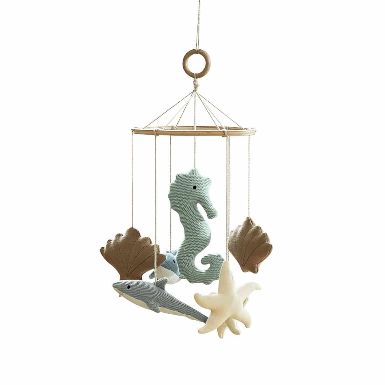 Mobile Twinkledream Holz-Mobile mit weichen, pastellfarbenen Meeresfiguren zur Dekoration des Babyzimmers