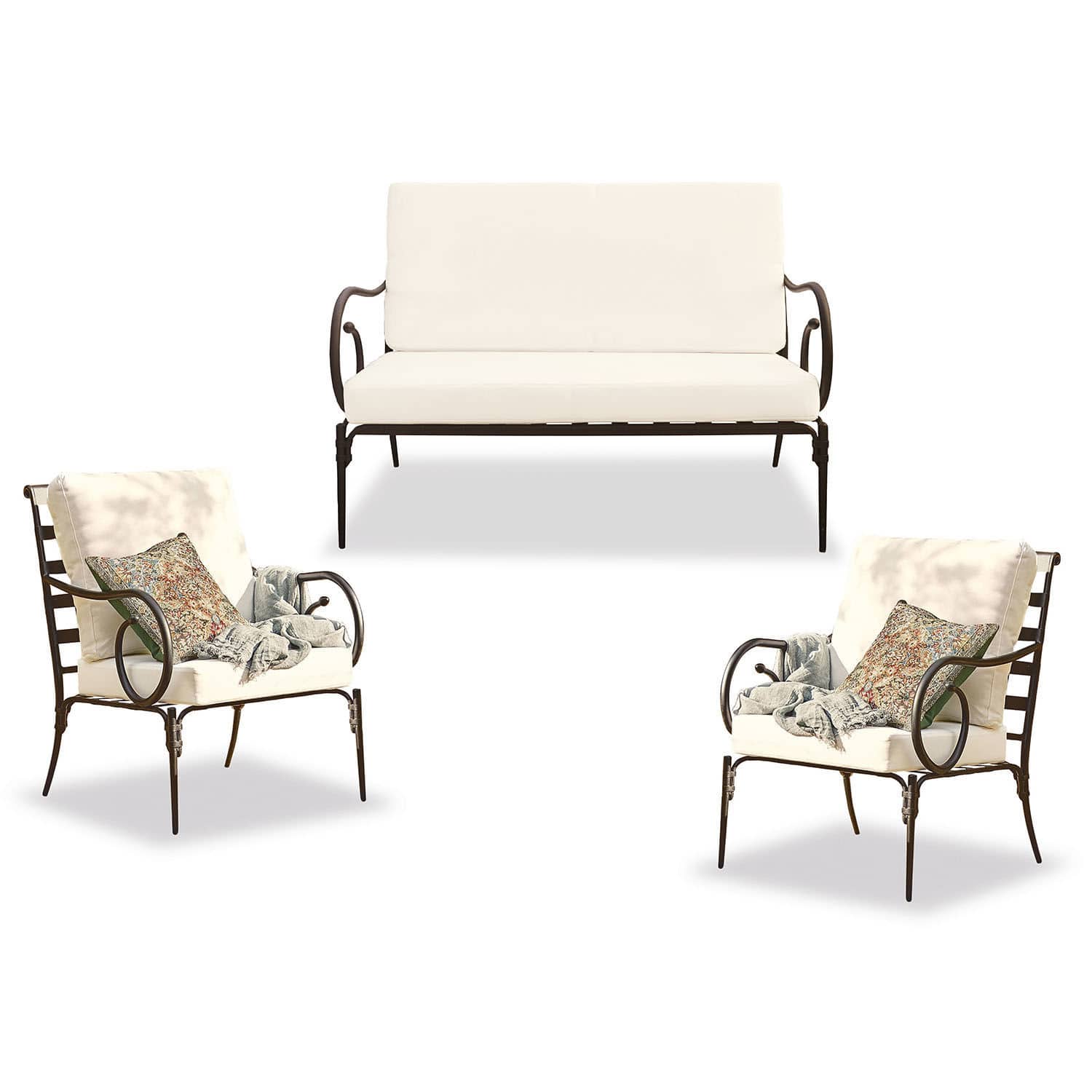 Sitzgruppe Massana Gartenmöbel-Set mit Metallrahmen und cremefarbenen Polstern, ideal zum Entspannen im Freien